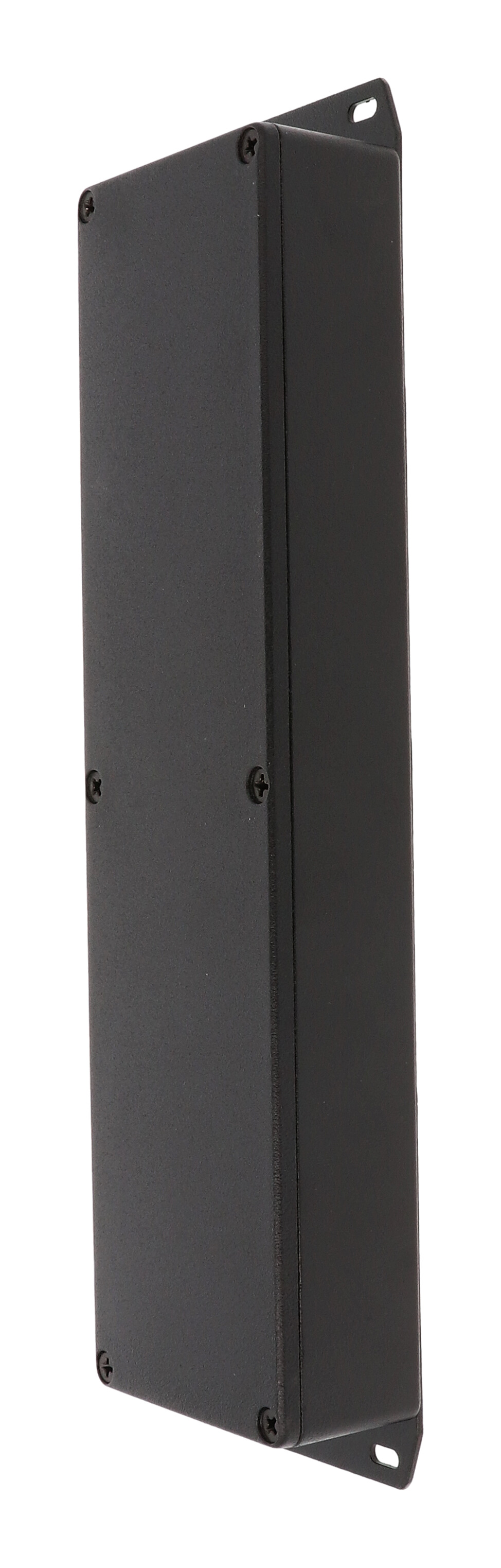1590BX2FBK long slim black textured diecast aluminum enclosure with flanged bottom plate