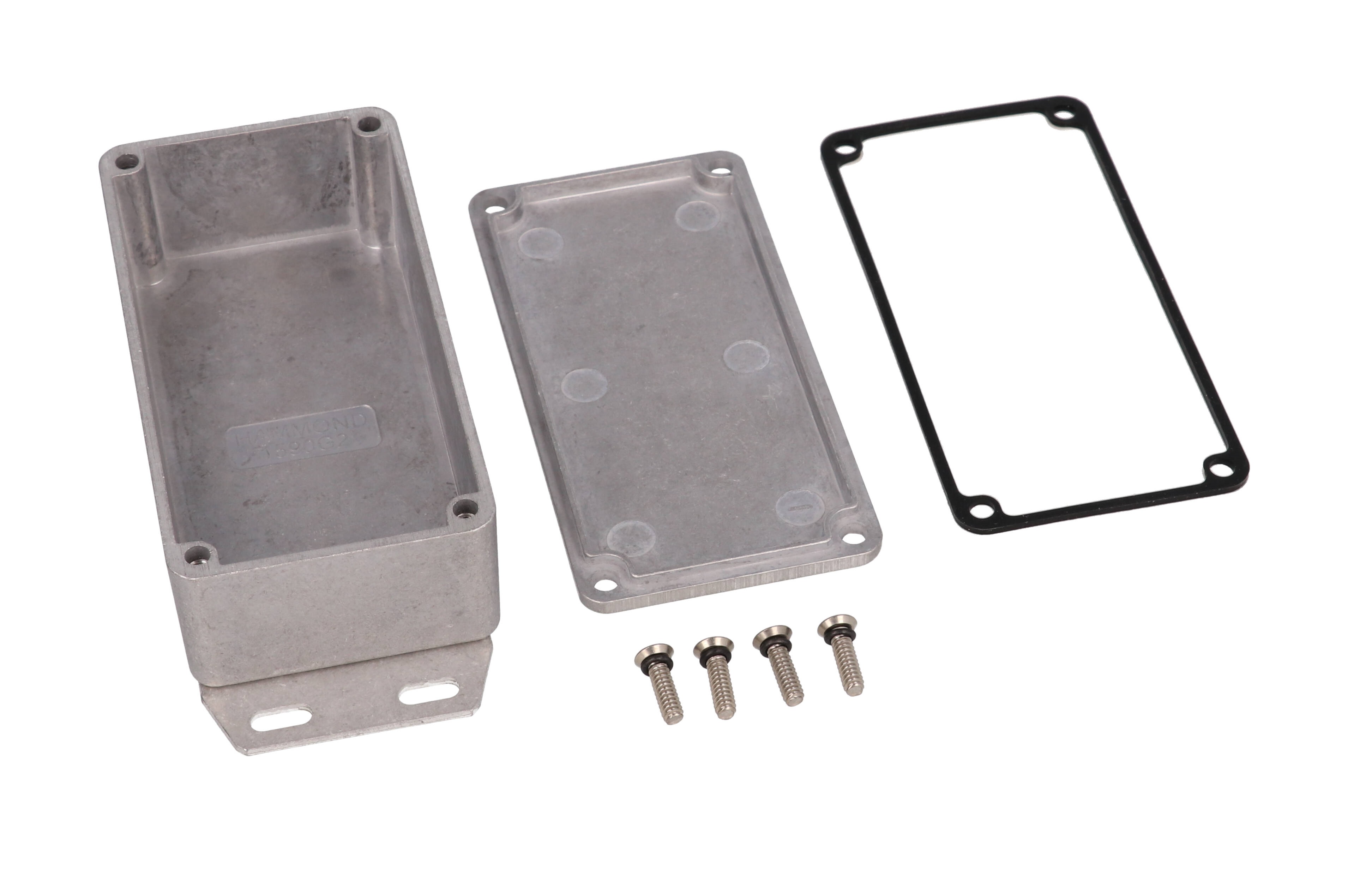 1590WG2F natural aluminum watertight 1590G2 diecast aluminum enclosure, 100 x 50 x 31 mm, flanged bottom plate