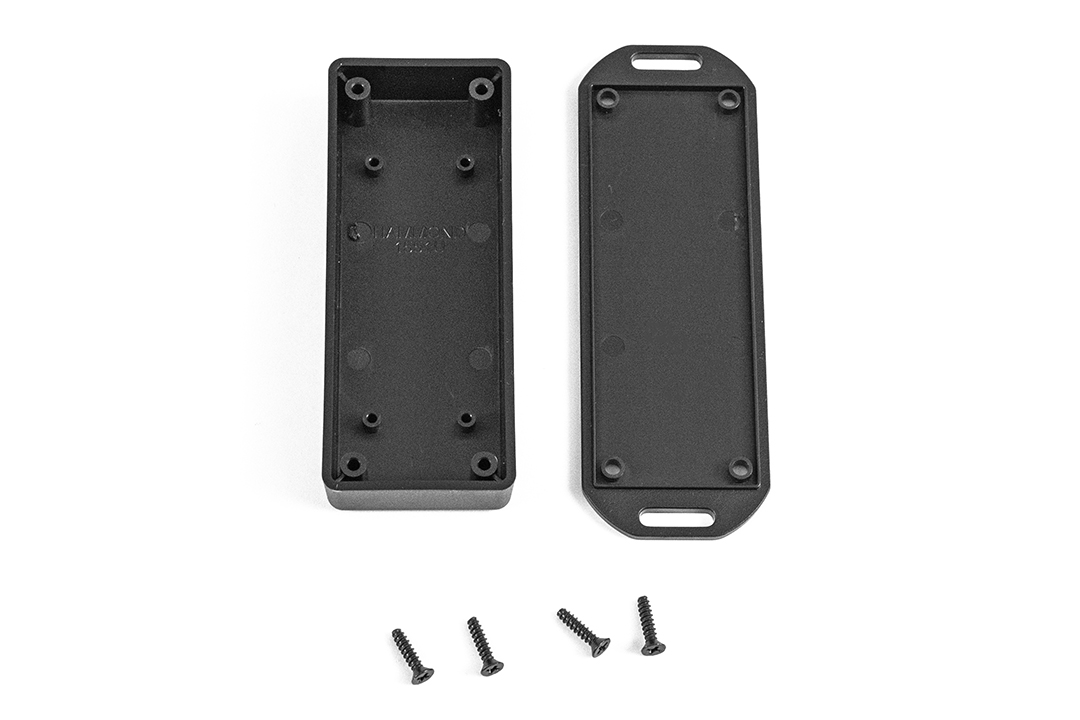 1551UFLBK black ABS miniature enclosure, 100 x 40 x 20 mm, with flanged lid