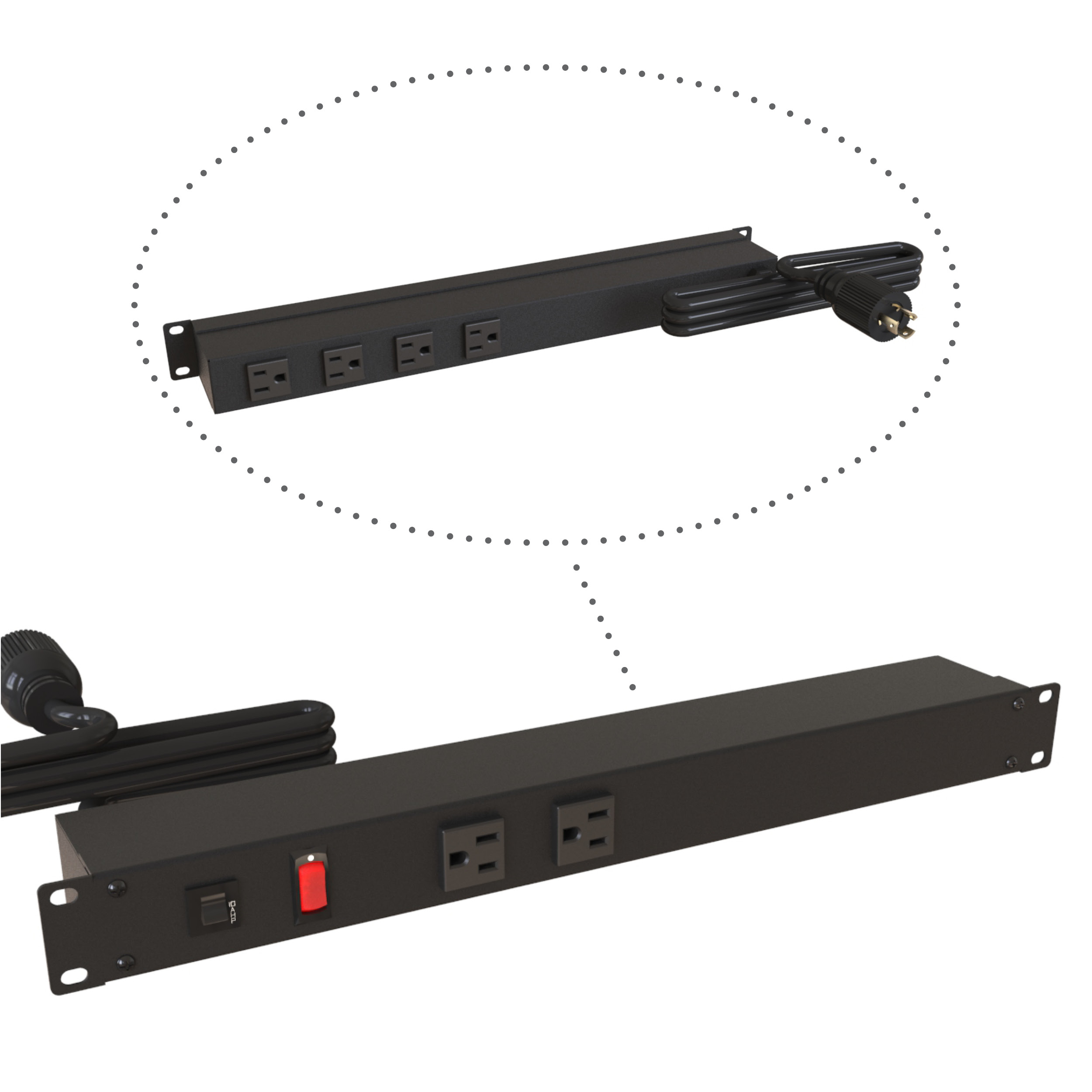 Hammond 1583H6C1BKX 1U 19-inch black rack mount PDU with six 5-15R outlets, lighted on/off switch and circuit breaker
