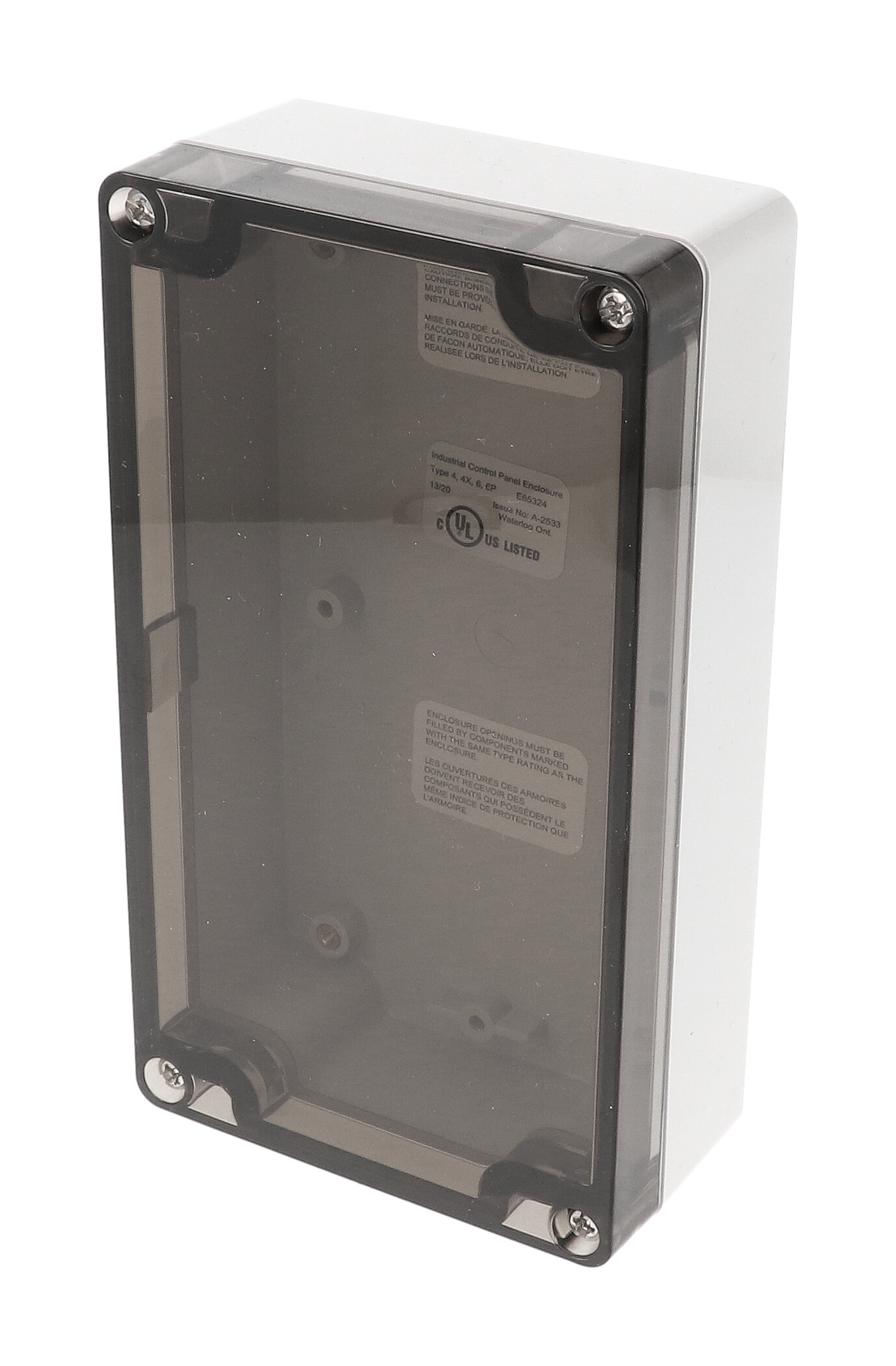 1554JL2GYSL — RAL7035 grey polycarb plastic watertight enclosure, smoked lid