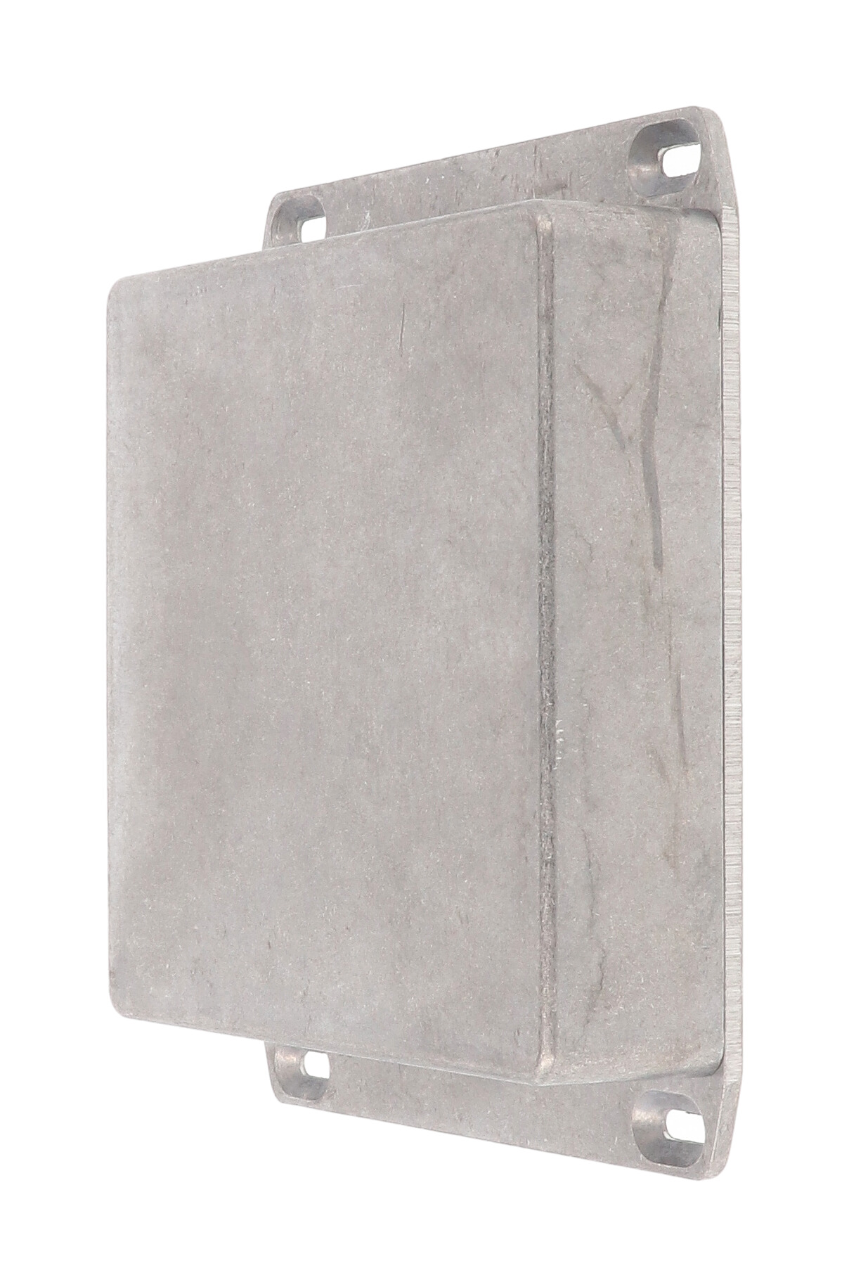 1590QFL natural aluminum diecast aluminum enclosure with wall-mounting flanged lid, 120 x 120 x 34 mm