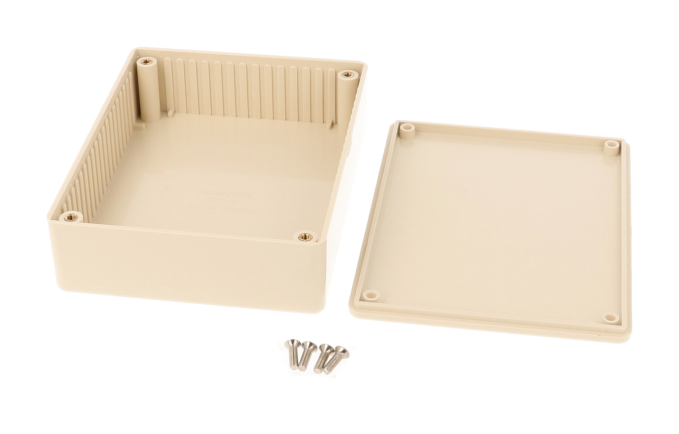 1591GBG beige flame retardant ABS enclosure with lid, 121 x 94 x 34 mm