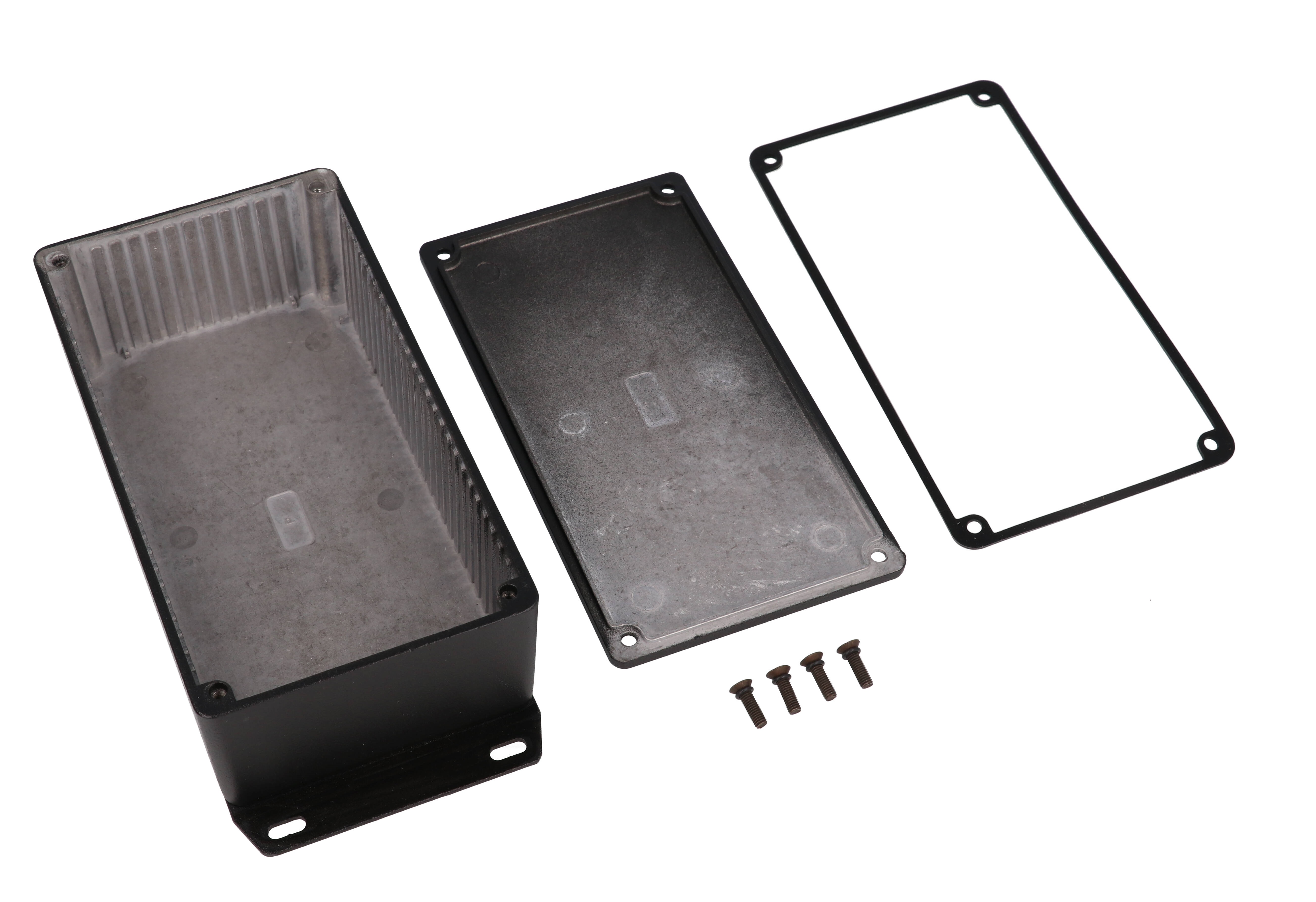 1590WPFBK black water-tight diecast aluminum enclosure with welded mounting flange