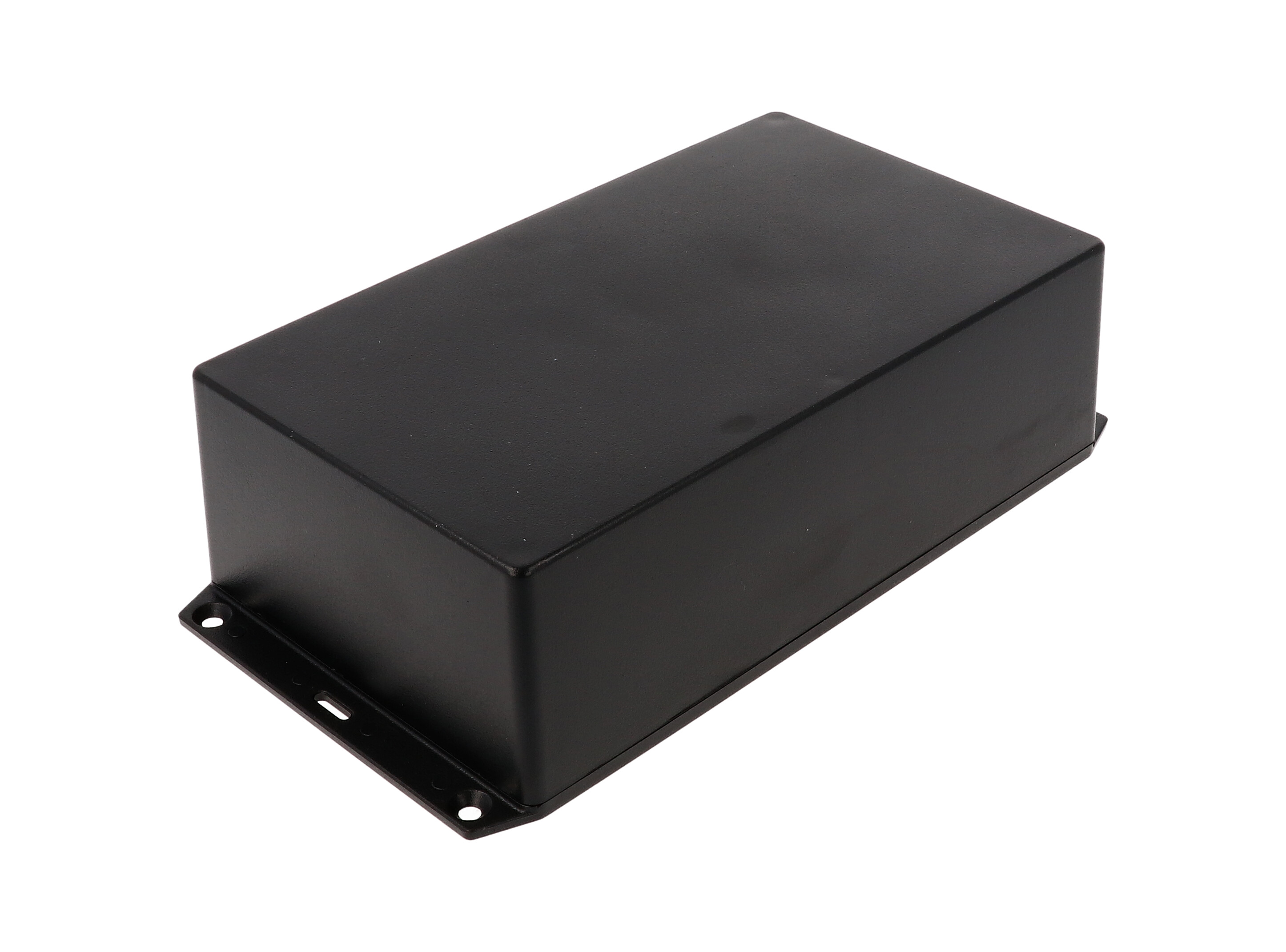 1591XXESFLBK black ABS plastic enclosure with flanged lid, 7.60 in x 4.45 in x 2.40 in