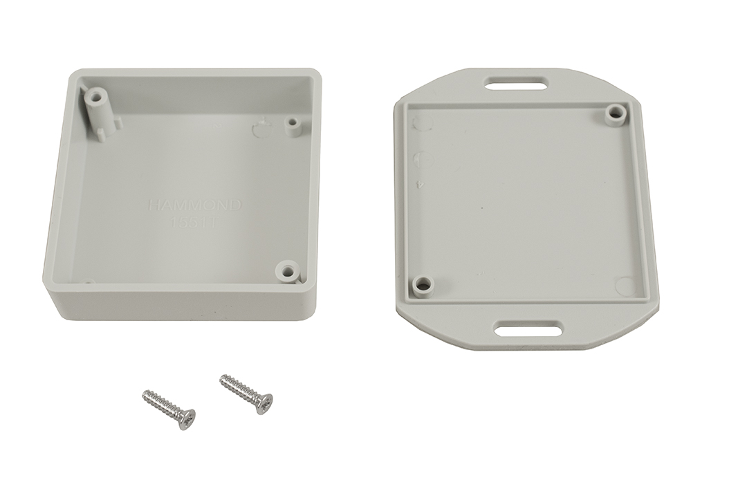 1551TFLGY light gray ABS miniature enclosure with flanged lid, 60 x 60 x 20 mm