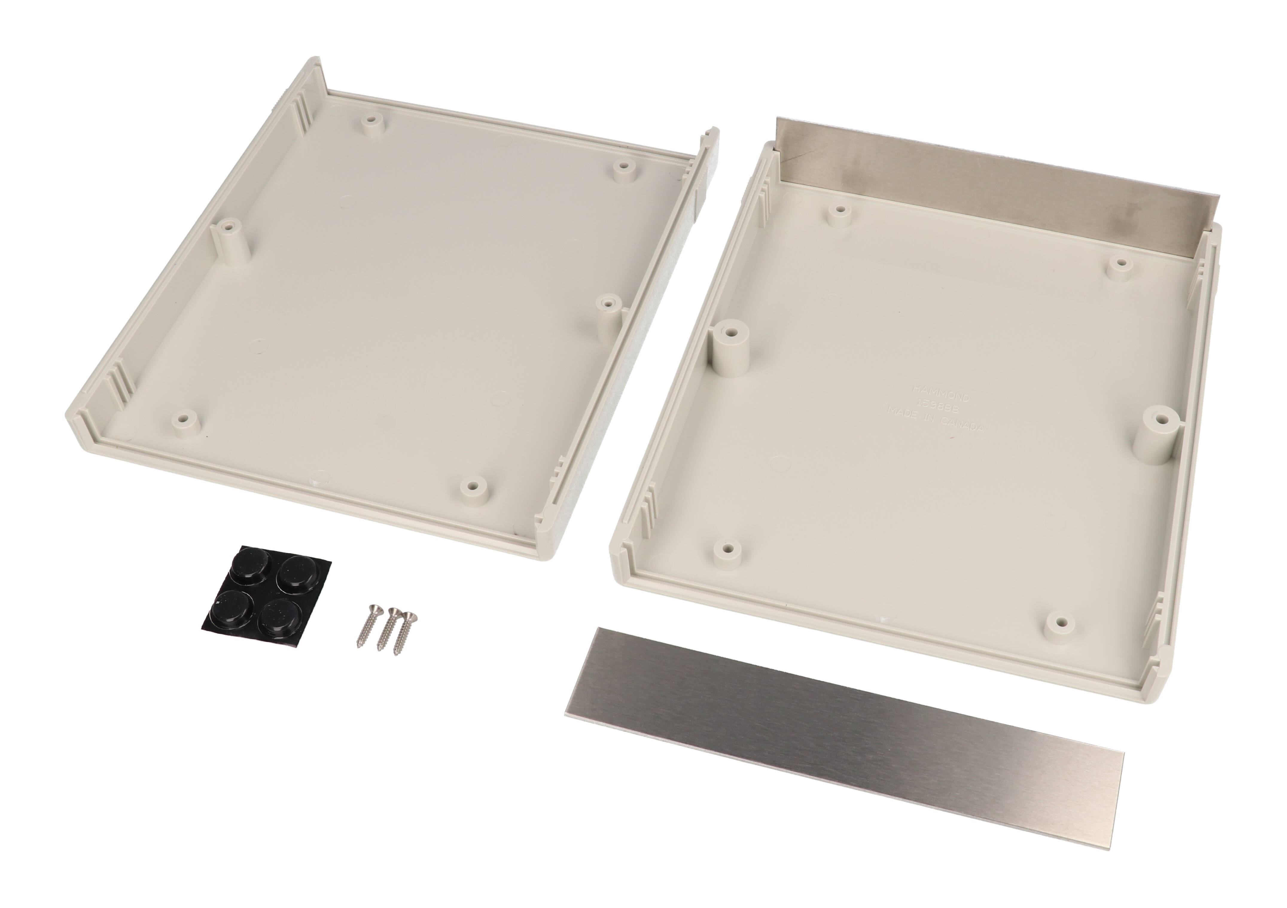 1598BBSGY light gray ABS instrument enclosure with brushed aluminum end panels