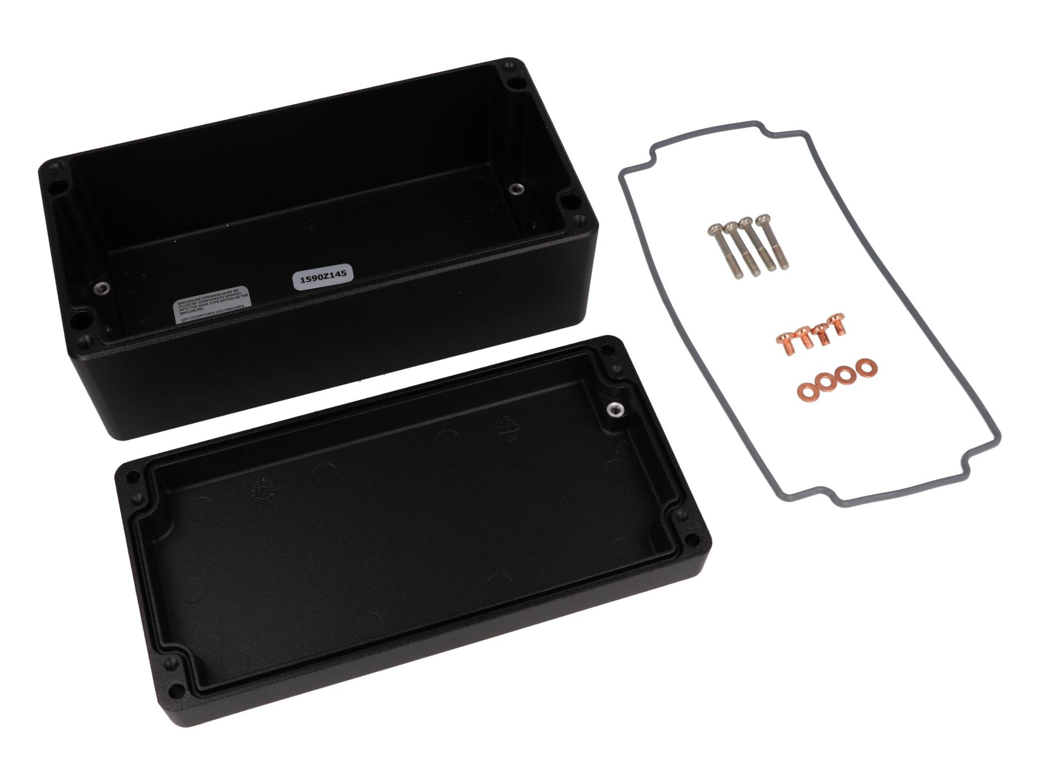 1590Z145BK textured black diecast aluminum enclosure, 200 x 100 x 80 mm