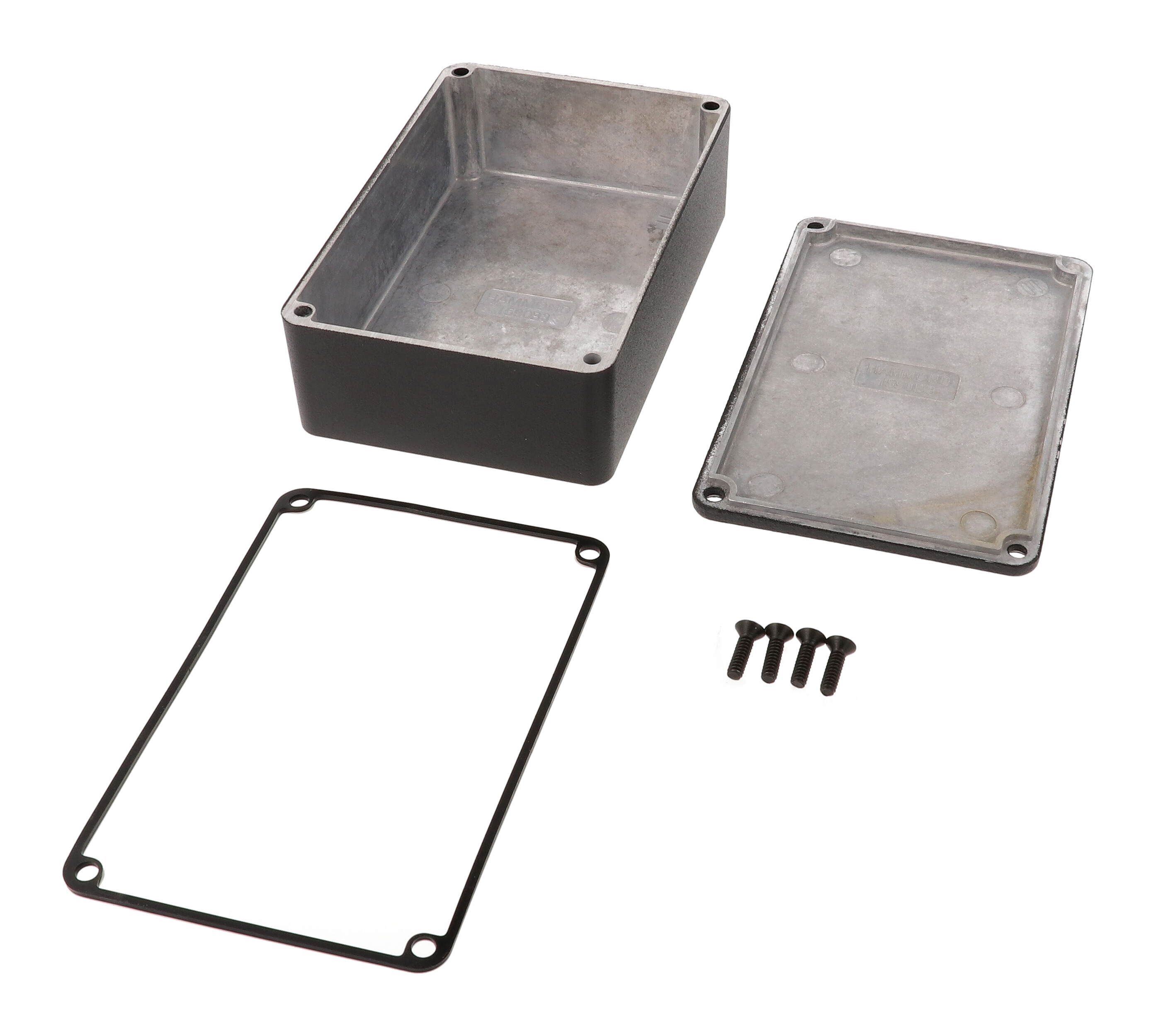 1590WB3BK black textured IP65 watertight diecast enclosure, 116 x 77 x 38 mm, no mounting flanges