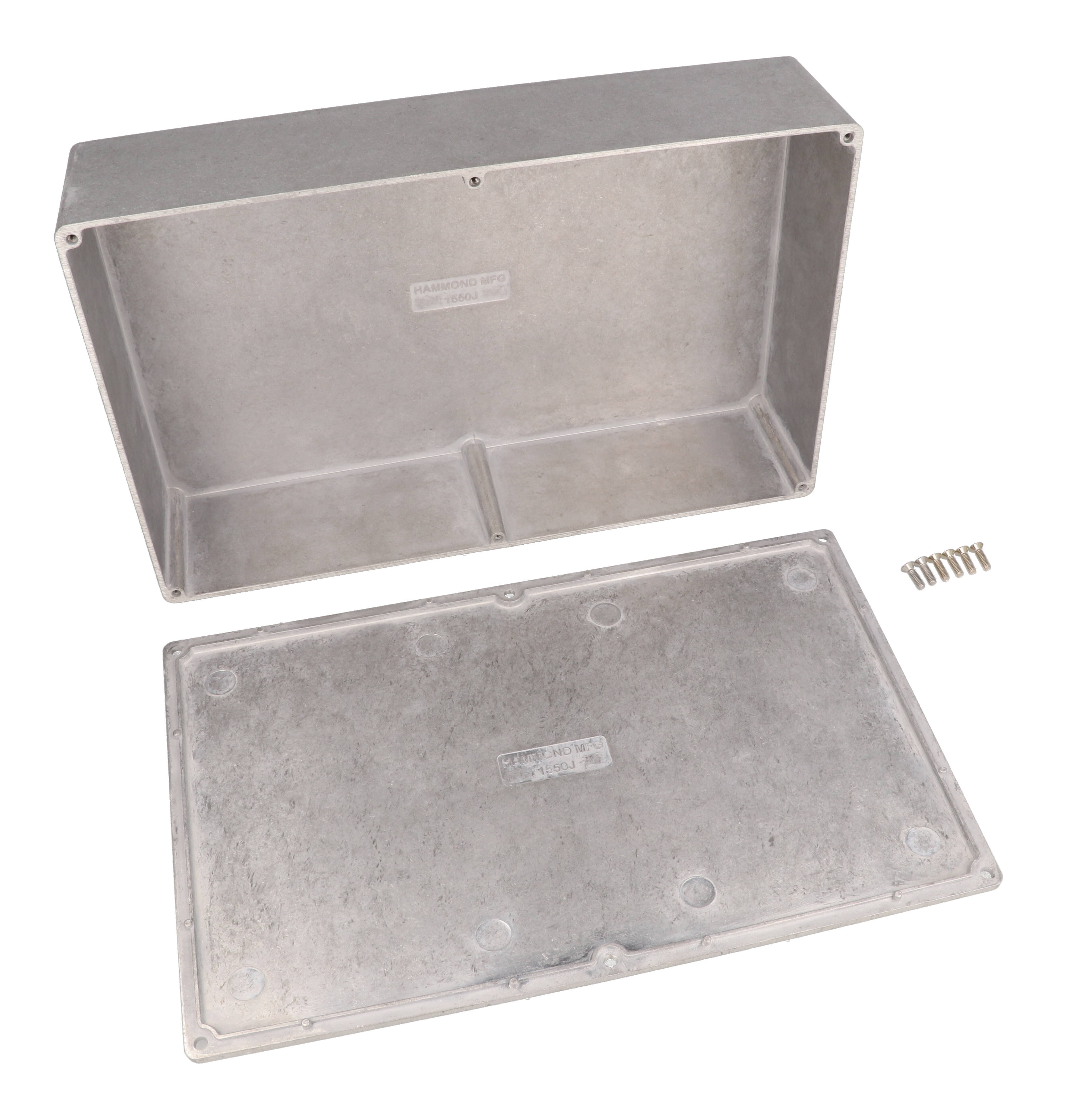 1550J natural finish diecast aluminum enclosure, 275 mm x 175 mm x 62 mm, with screw-down lid