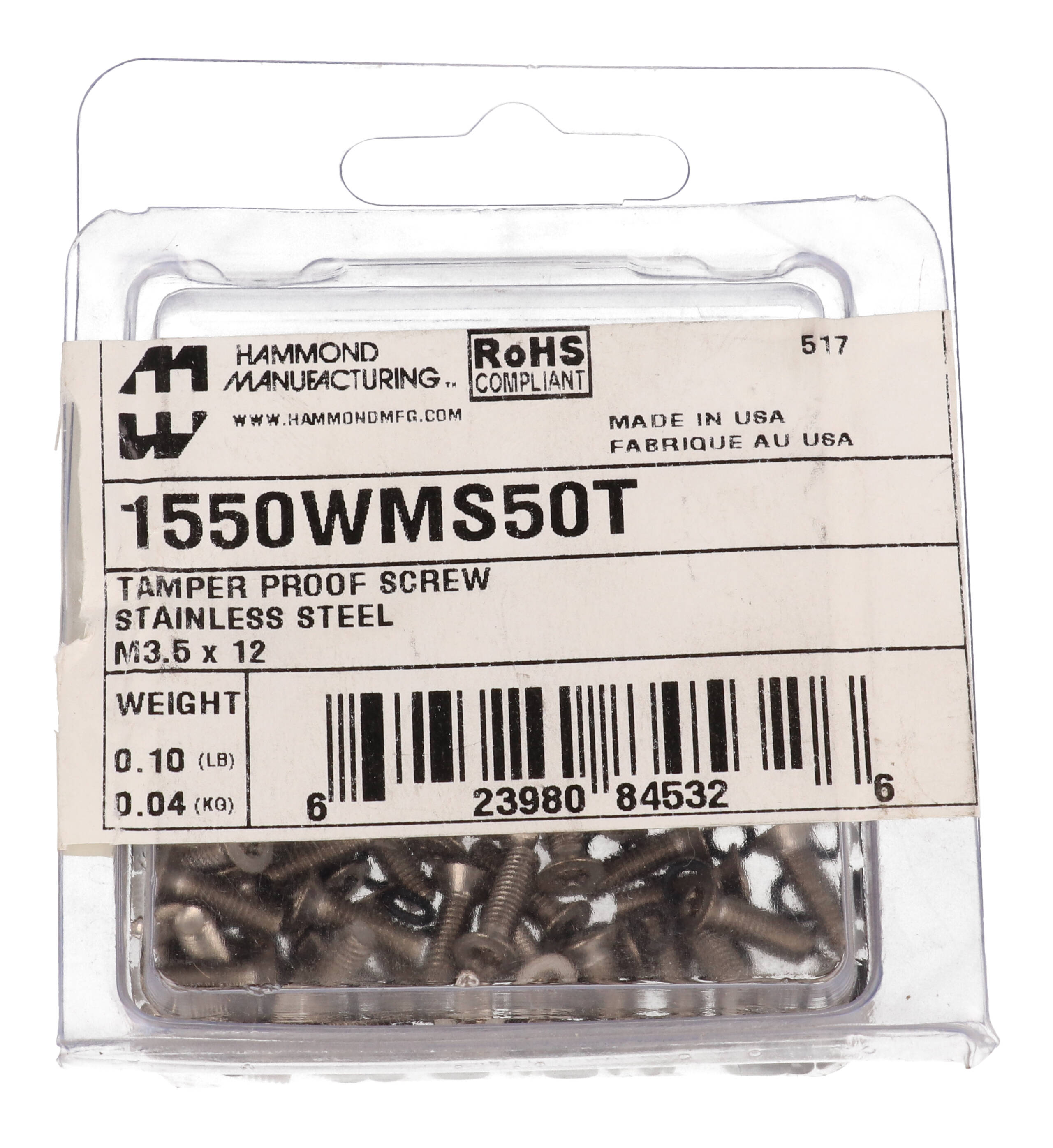 Hammond 1550WMS50T Torx with pin tamper-resistant enclosure screws with o-rings, 50-pack