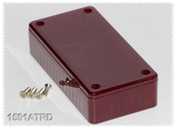 1591ATRD ir red translucent polycarbonate enclosure, 100 x 50 x 25 mm, with lid and cover screws