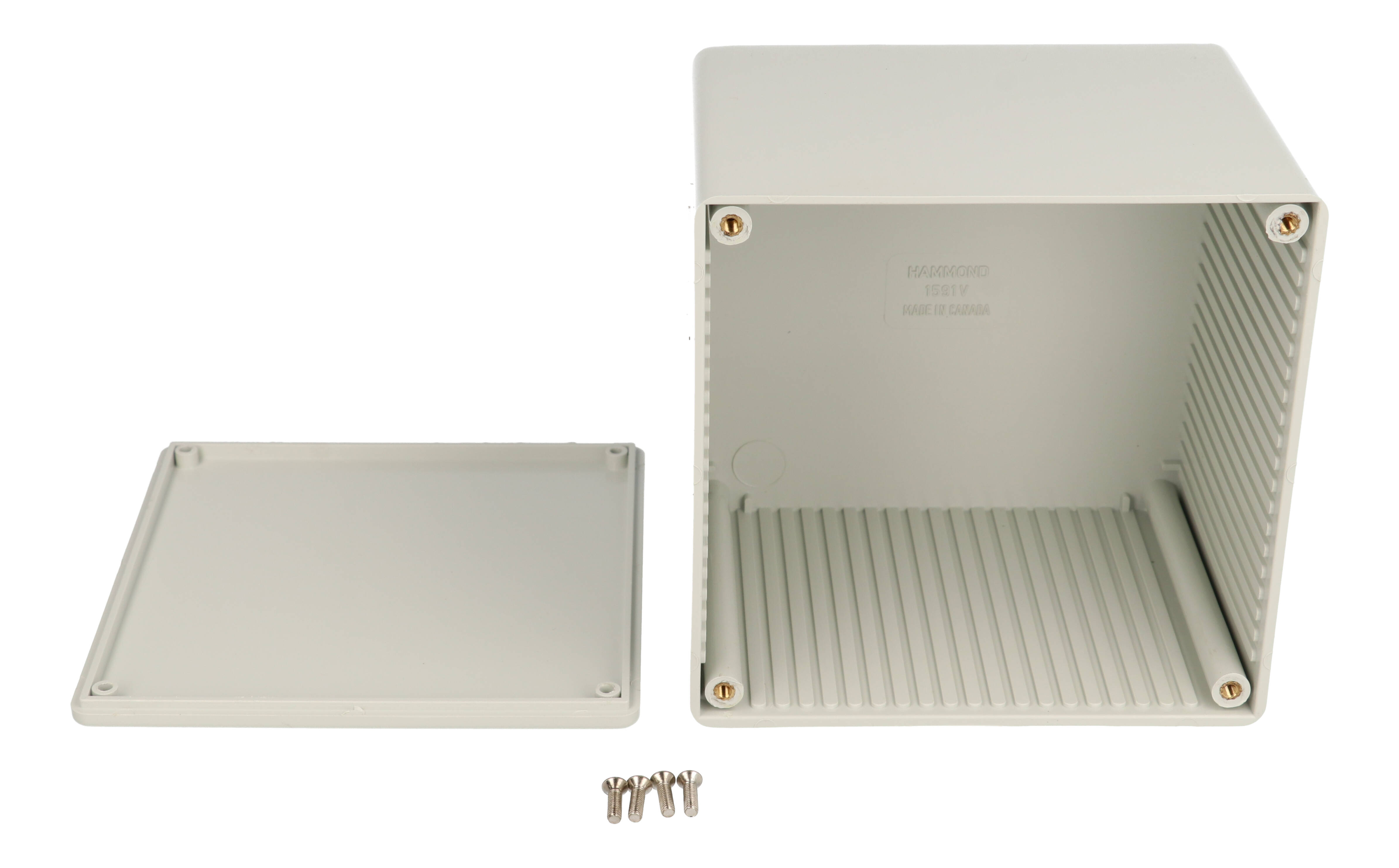 1591VGY light gray flame retardant ABS plastic enclosure 120 x 120 x 94 mm with lid and card guides