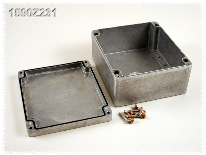 1590Z231 natural 200 x 230 x 110 mm diecast aluminum enclosure with lid and recessed screws