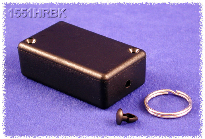 Hammond 1551HRBK black ABS plastic enclosure with key ring, 60 x 35 x 20 mm