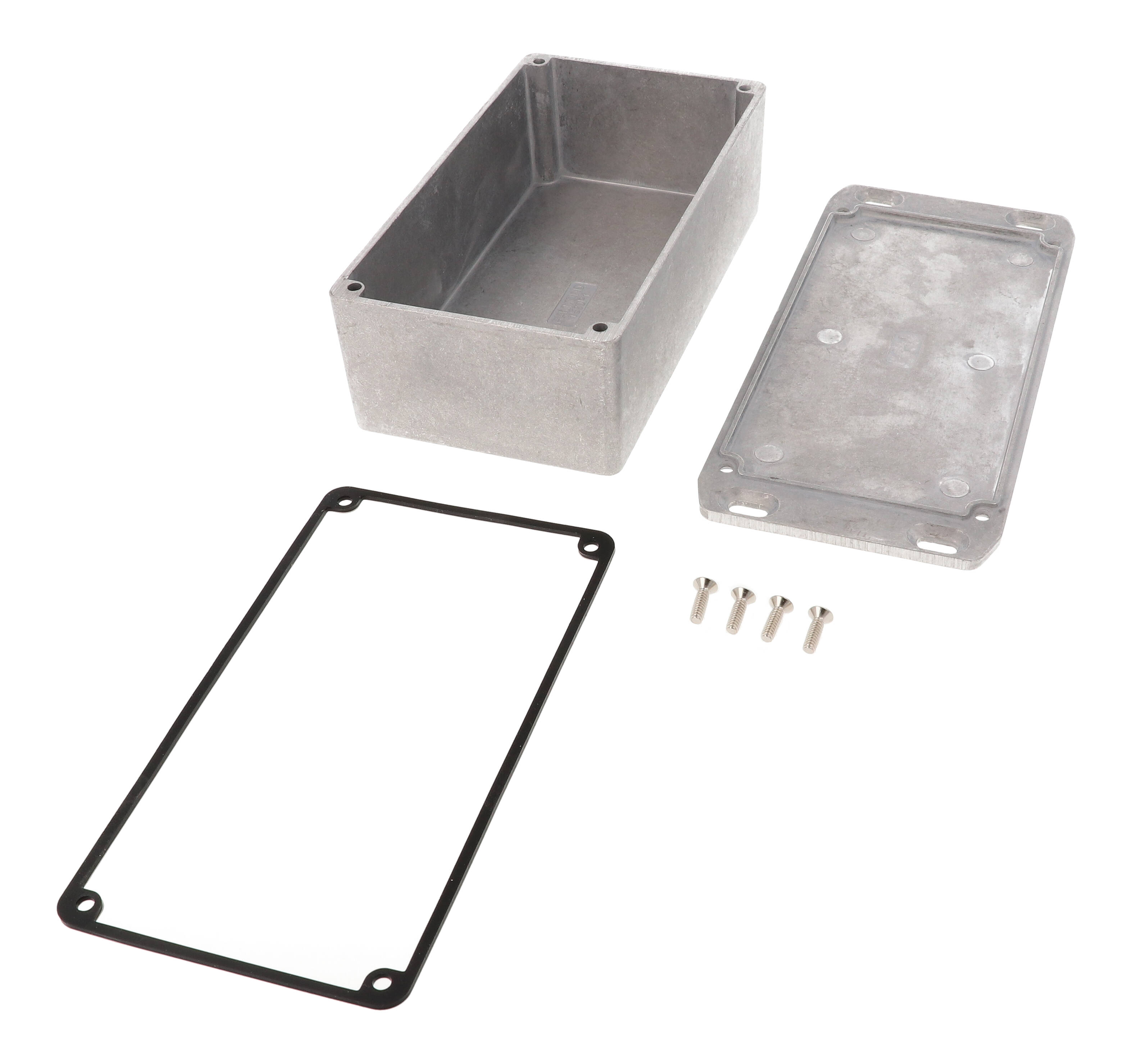 1590WP1FL natural aluminum watertight diecast enclosure, 153 mm x 83 mm x 50 mm, with flanged mounting lid
