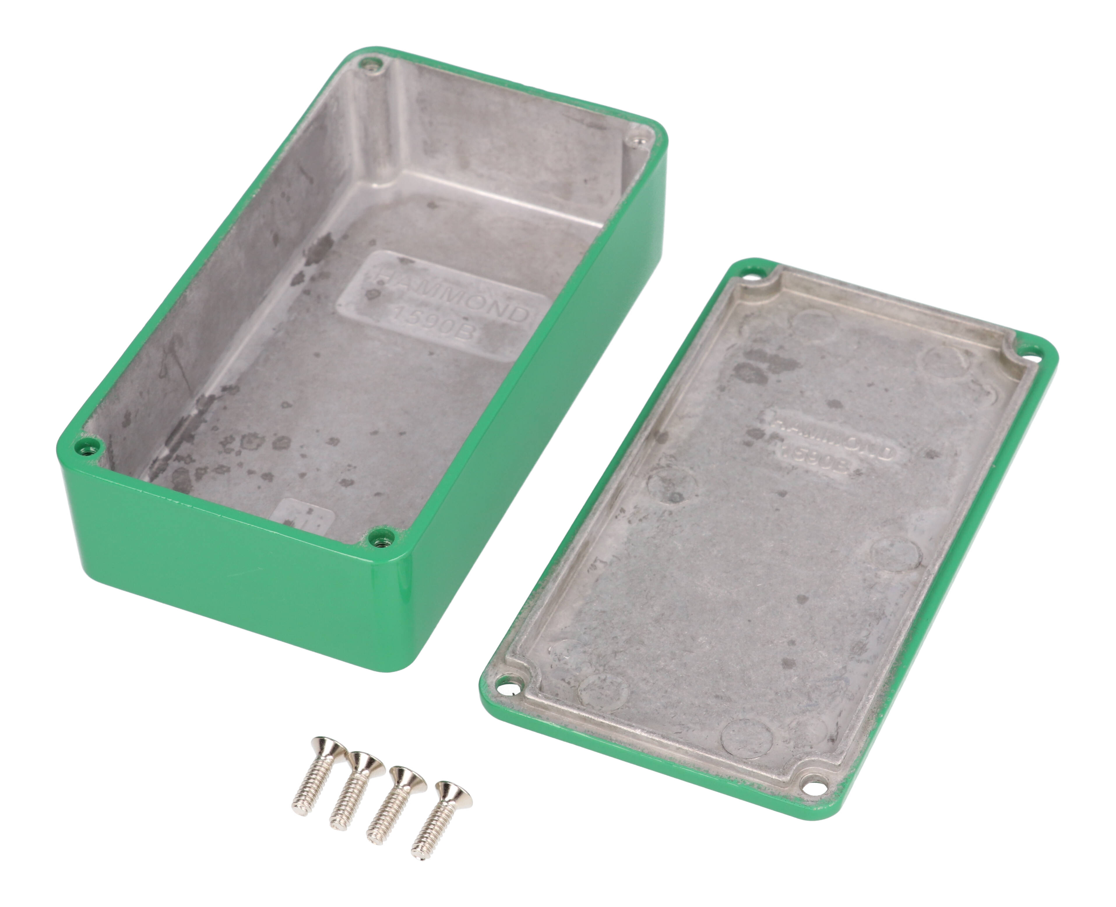 1590BGR green powder coated diecast aluminum stomp box enclosure, 112 x 61 x 31 mm, with lid