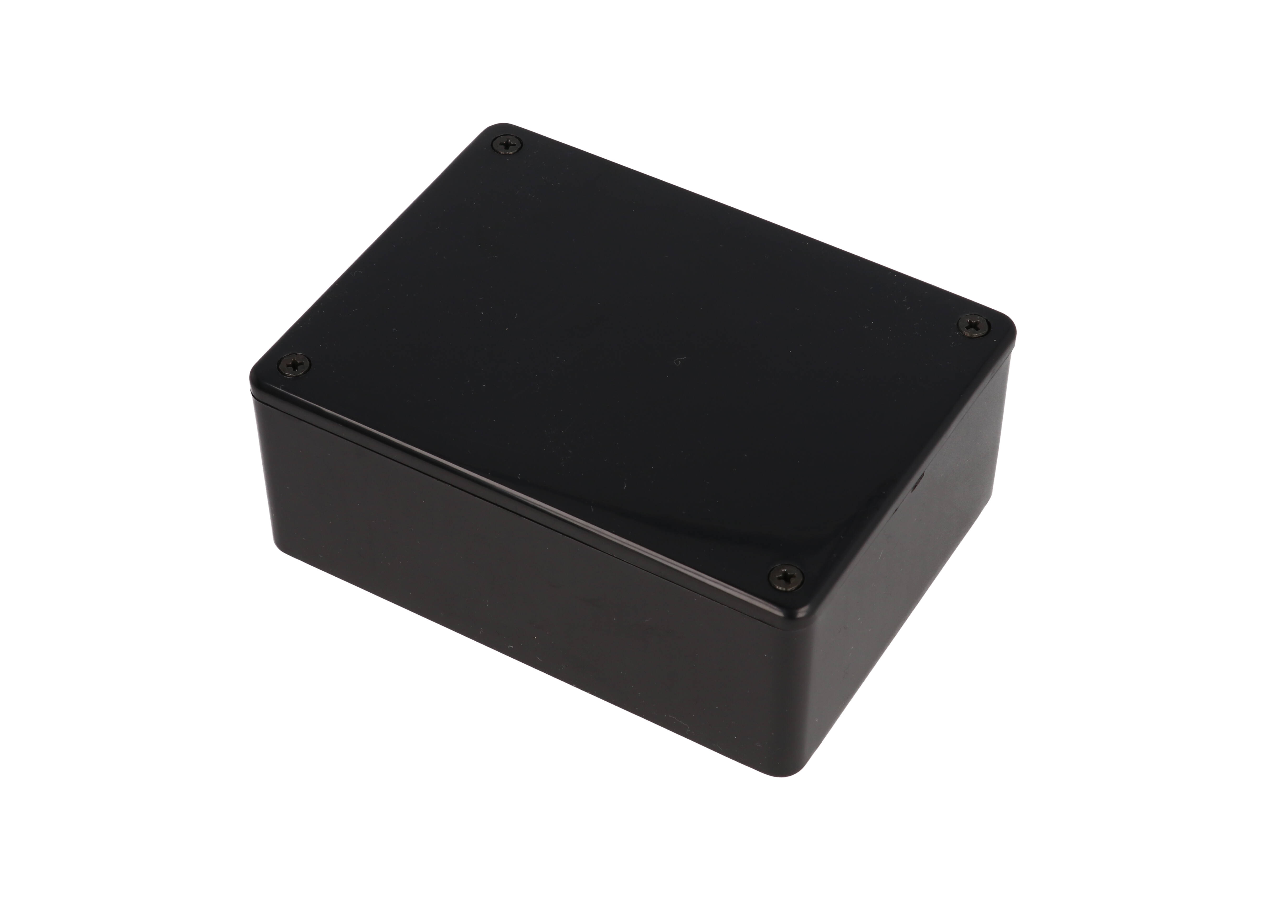 1591RSBK black ABS enclosure, 110 x 82 x 44 mm, with EMI/RFI copper conductive coating inside