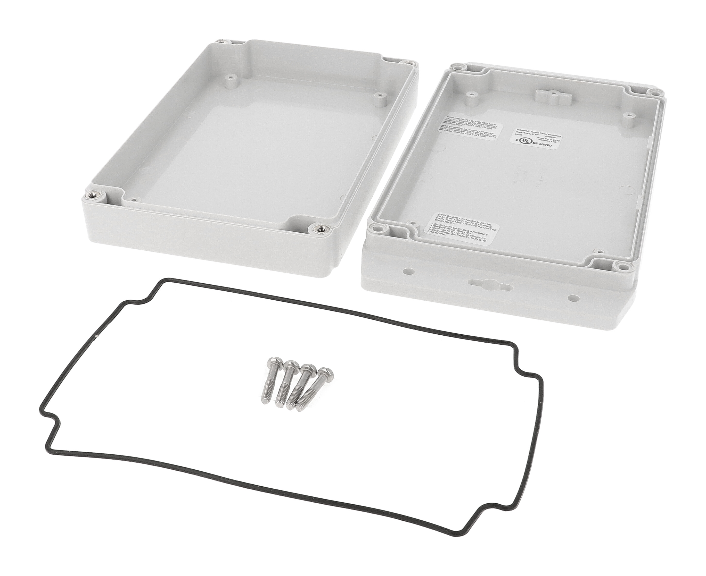 1555H2F17GY grey polycarbonate flanged NEMA 4X enclosure, 180 x 120 x 38 mm