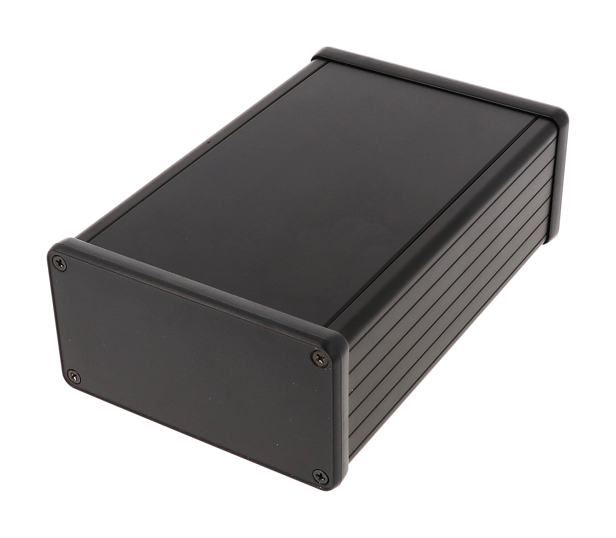 1455N1602BK — black extruded aluminum enclosure w/ plastic end panels