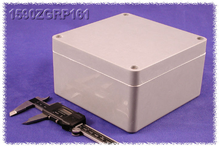 1590ZGRP161 square gray fiberglass enclosure 160 x 160 x 90 mm with screw-down gasketed lid