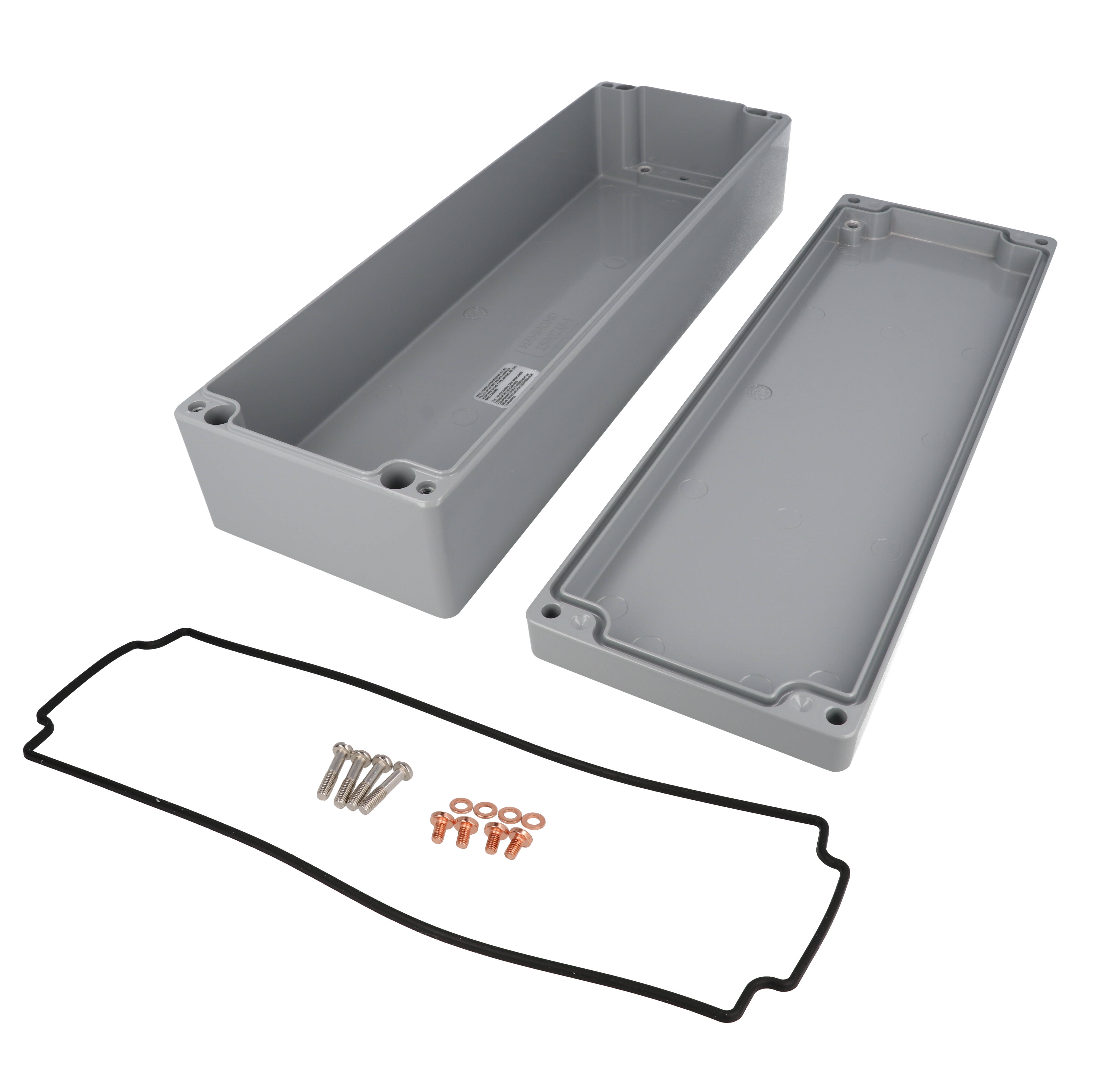 1590Z164GY smooth gray RAL 7001 long diecast aluminum enclosure, 360 x 122 x 80 mm