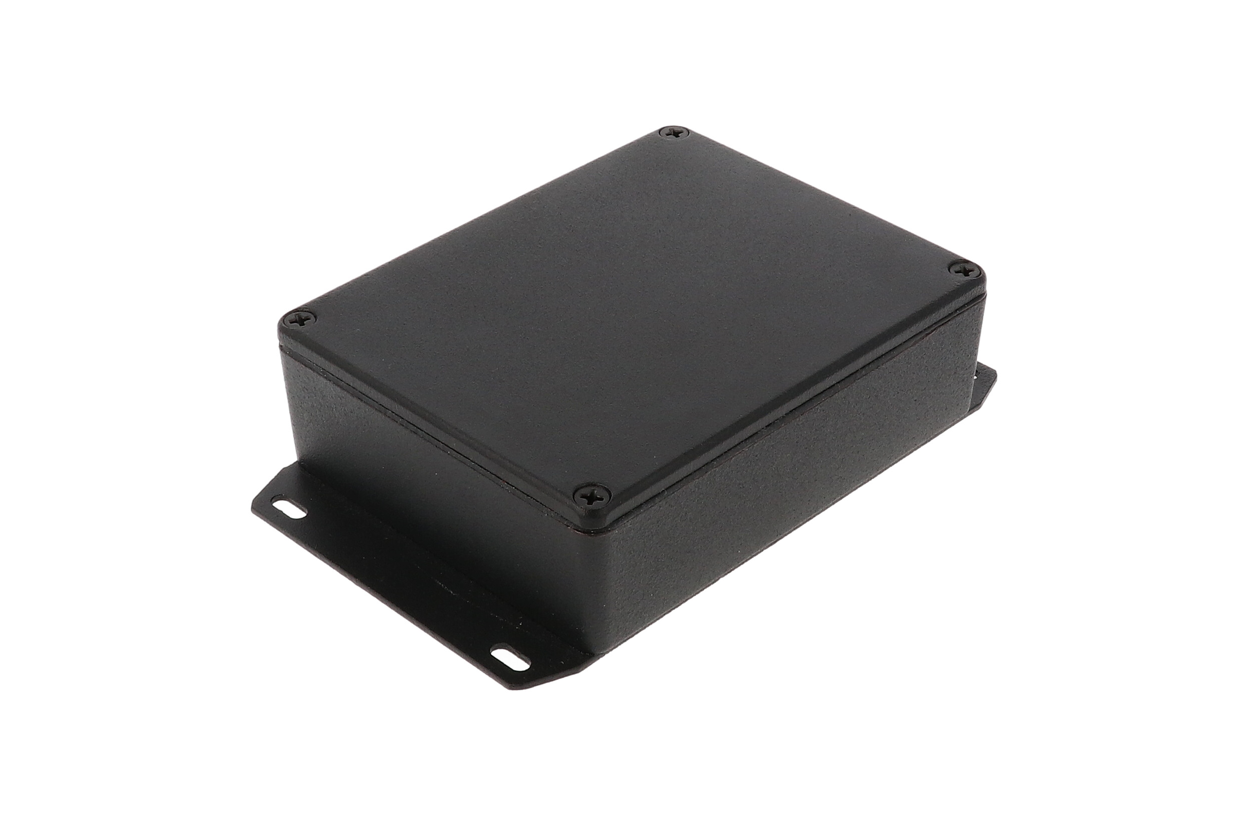 1590BBFBK black textured diecast aluminum enclosure with welded bottom mounting flange