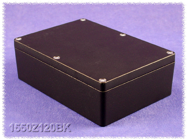 1550Z120BK black textured watertight diecast aluminum enclosure, 171 x 121 x 55 mm