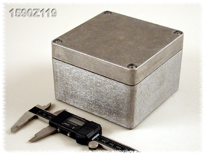 1590Z119 natural (unfinished) aluminum 122 x 120 x 82 mm heavy-duty diecast aluminum enclosure with gasketed lid