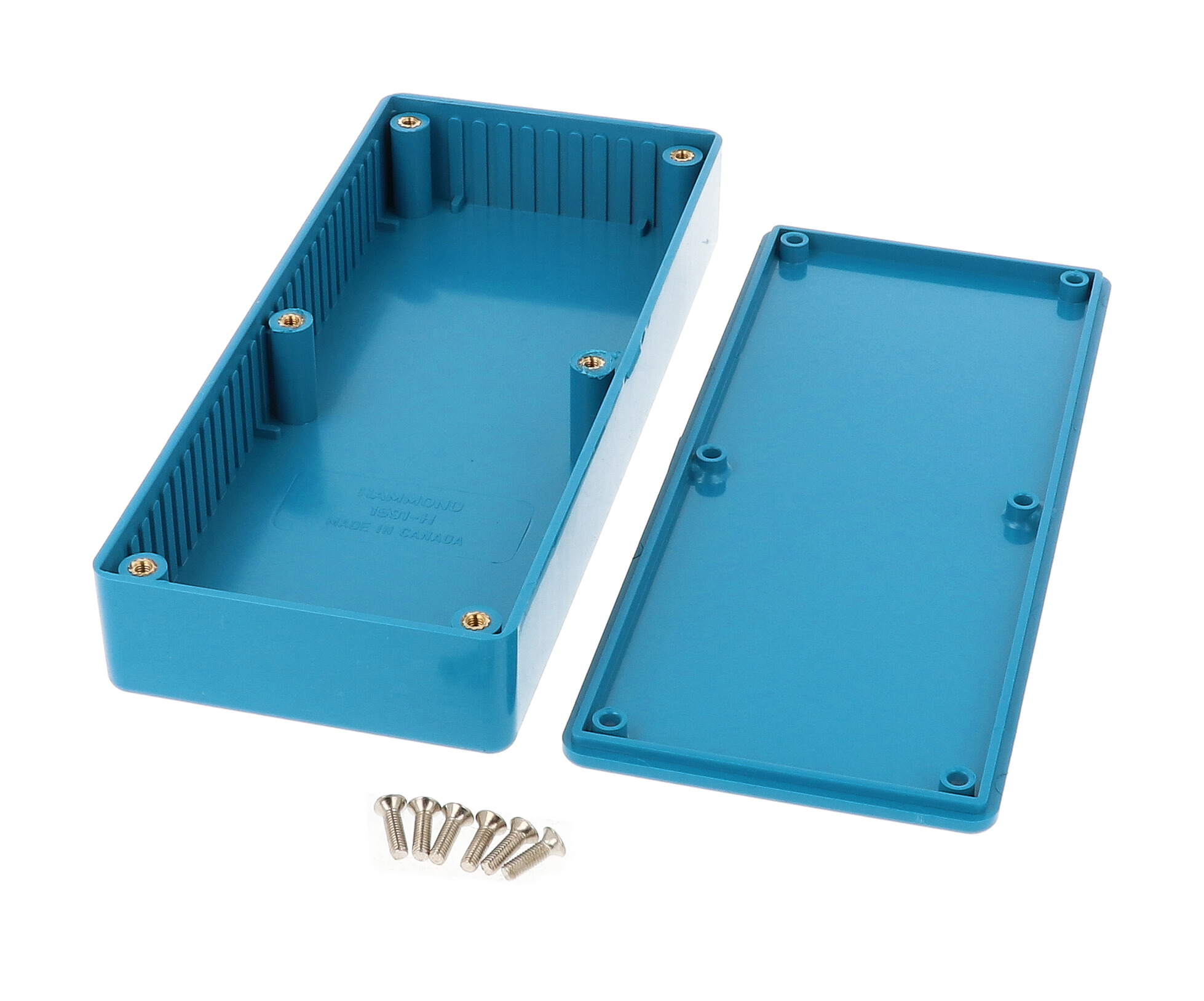 1591HBU blue ABS plastic project box with lid, 166 x 71 x 29 mm