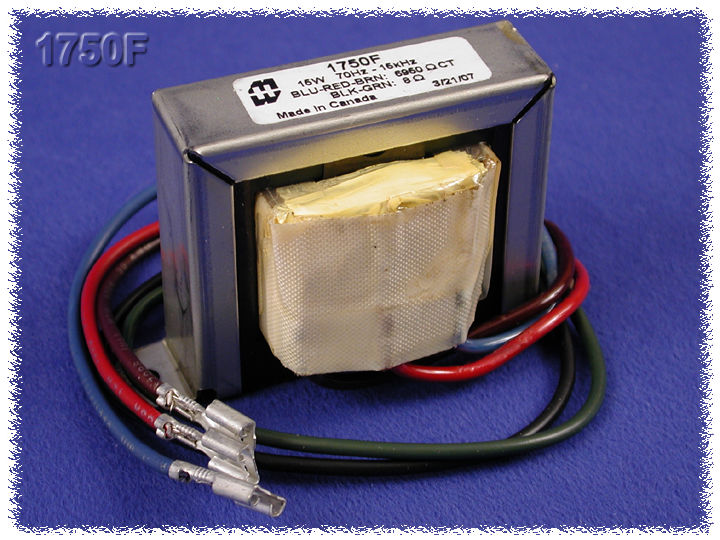 1750F — Output transformer, guitar amp, 6,950 C.T. ohm pri., 8 ohm sec., 15W
