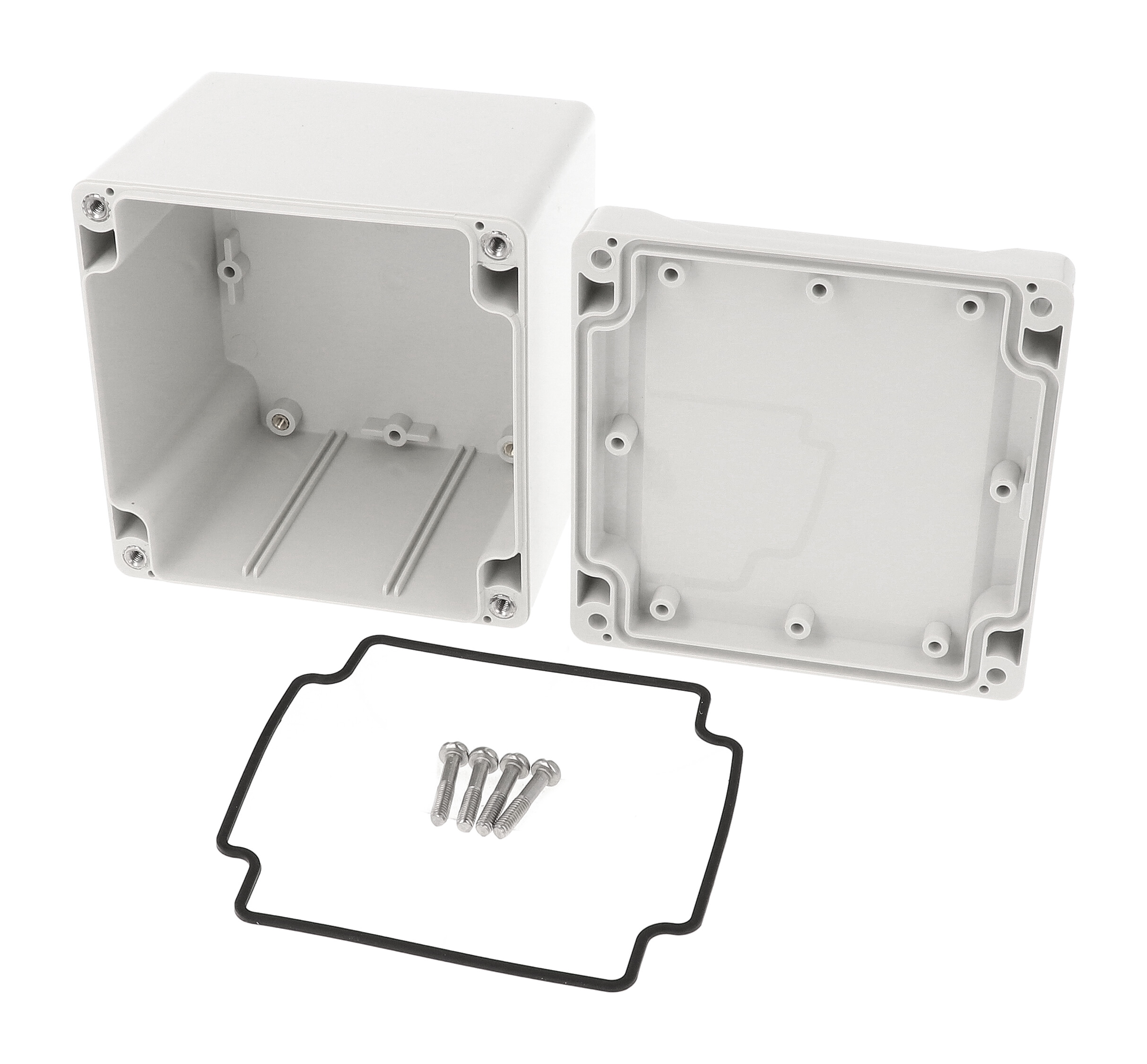 1555LAGY light gray ABS watertight enclosure, 105 x 105 x 90 mm, with styled lid