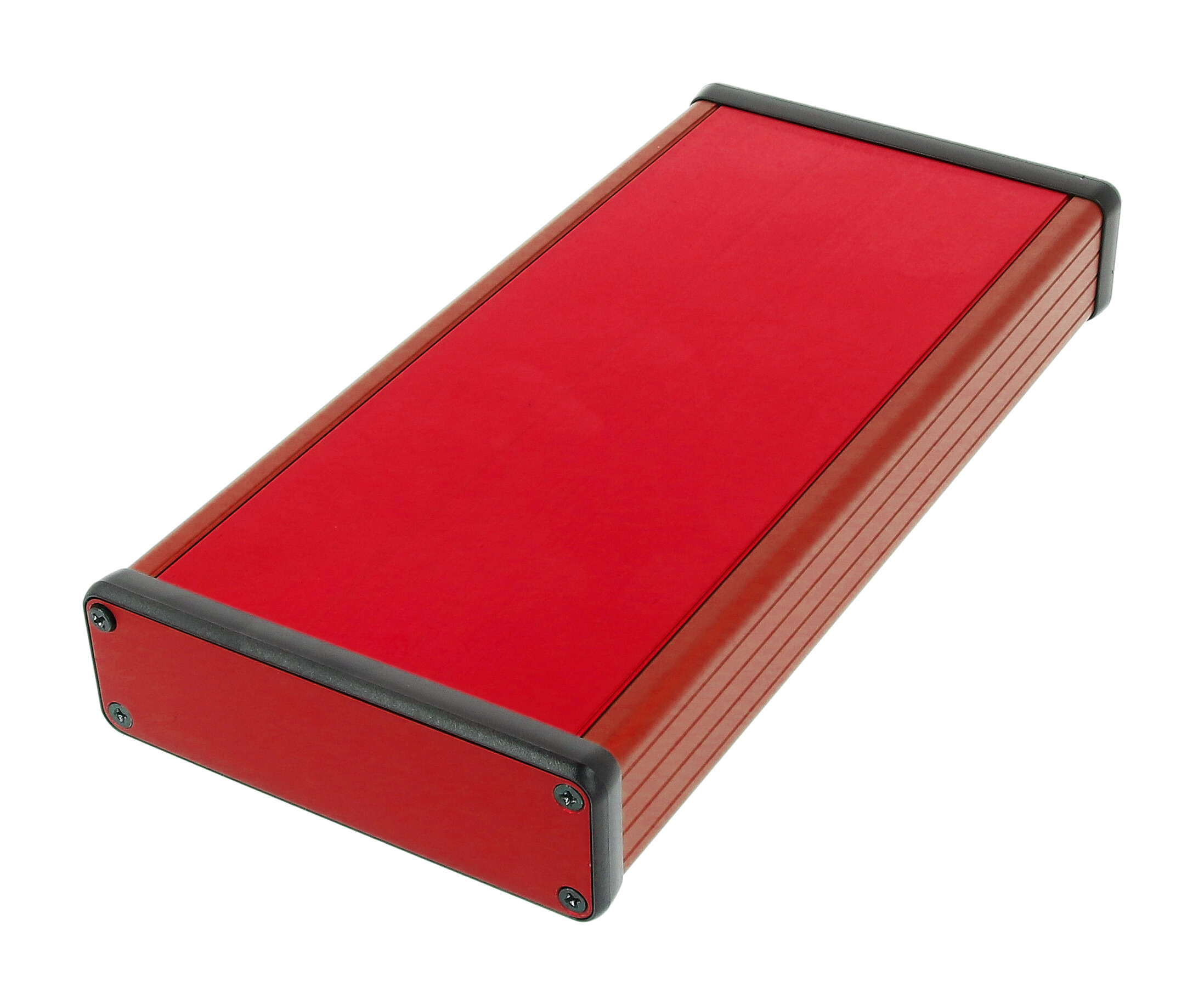 1455L2201RD — red extruded aluminum enclosure w/ metal end panels