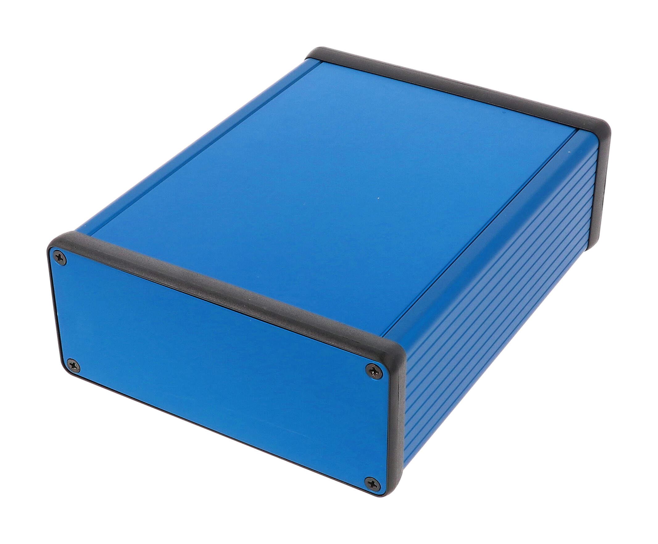 1455Q1601BU — blue extruded aluminum enclosure w/ metal end panels
