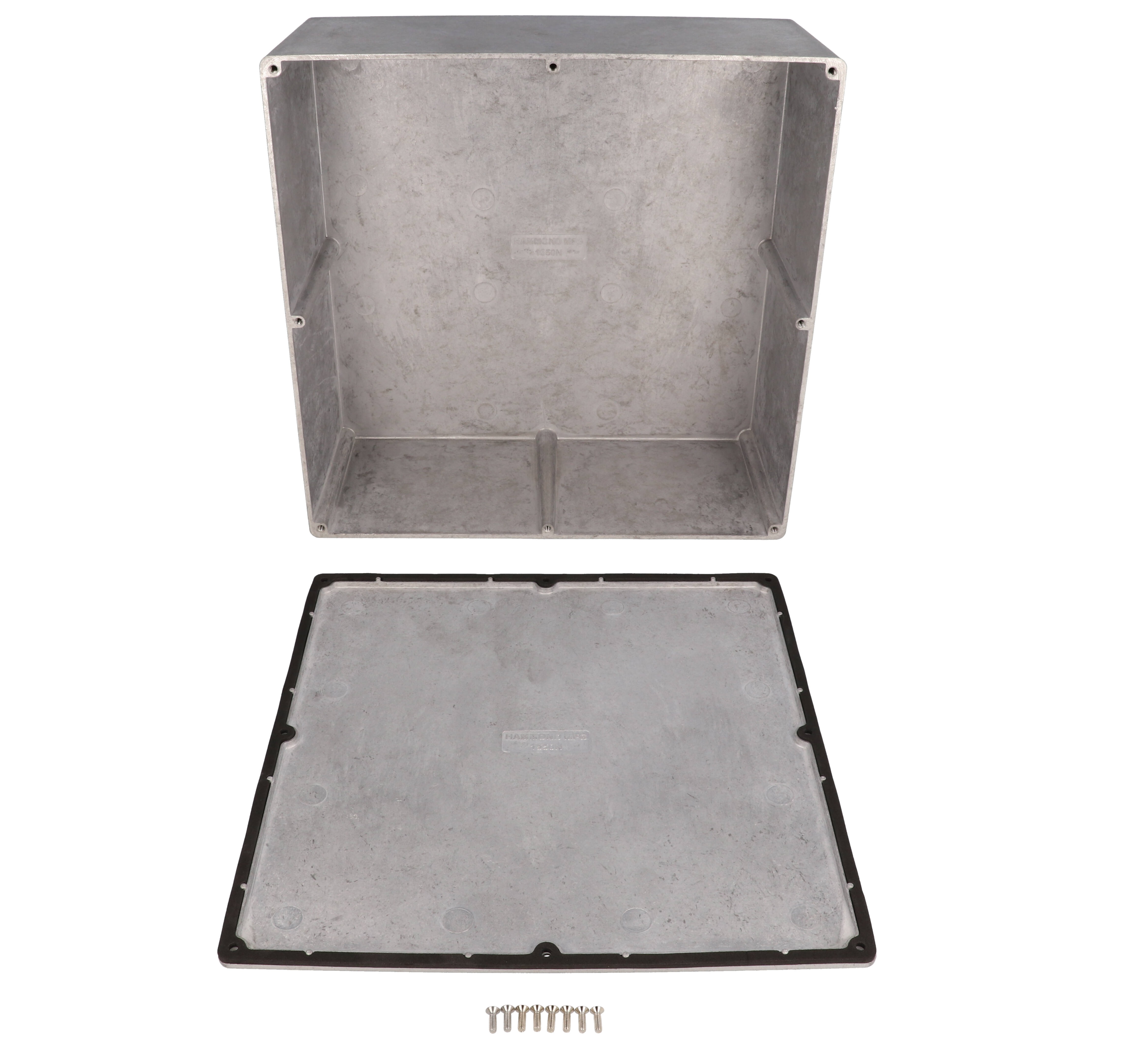 1550WN natural aluminum diecast enclosure, square 250 x 250 x 97 mm, with lid and IP66 gasket