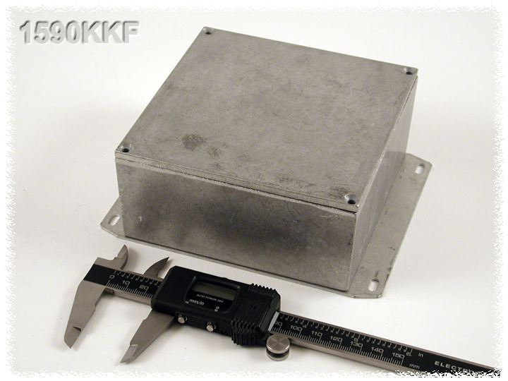 1590KKF natural diecast aluminum enclosure with welded flanged bottom plate, 125 x 125 x 57 mm