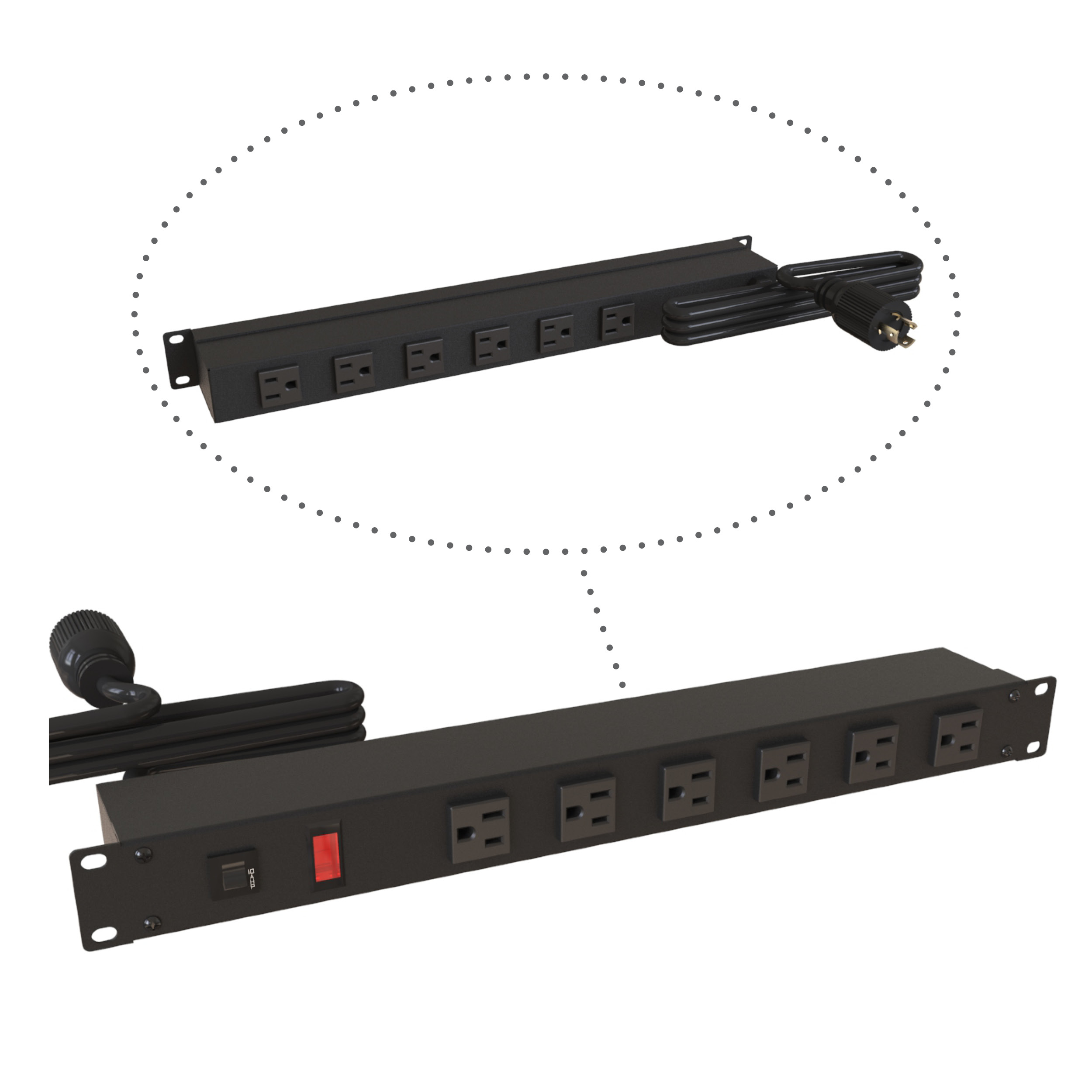 1583T12C1BKX — 19-inch Rack Mount Outlet Strip, 15A, 12 Outlets, 6 ft cord, Black view 2