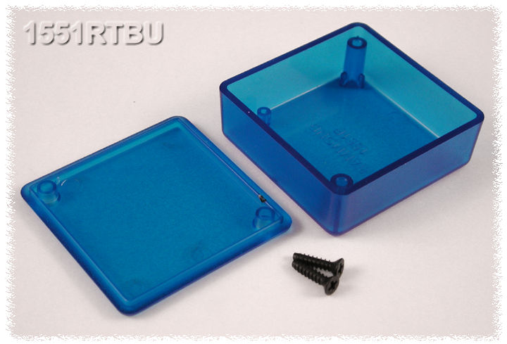 1551RTBU translucent blue ABS miniature enclosure, 50 x 50 x 20 mm, with lid