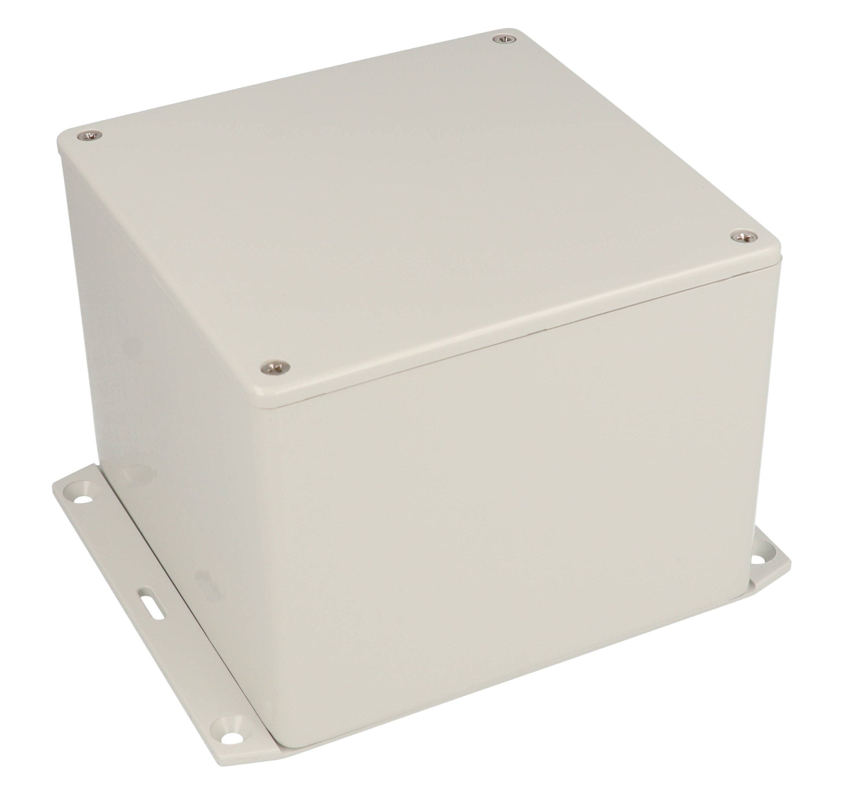 1591VF2GY light gray ABS plastic enclosure with bottom flange, 120 x 120 x 94 mm