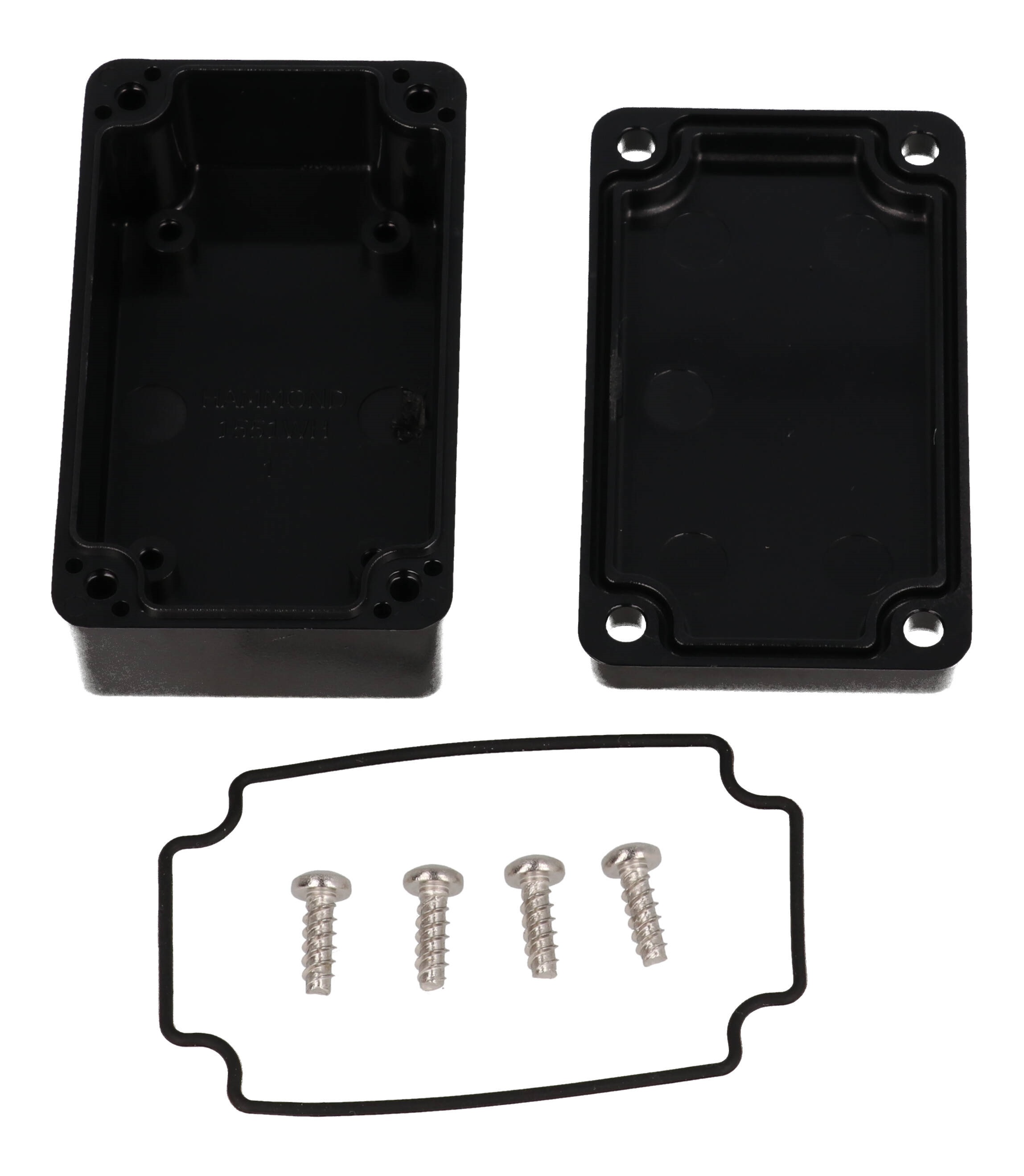 1551WHBK black IP68 watertight polycarbonate miniature enclosure with lid