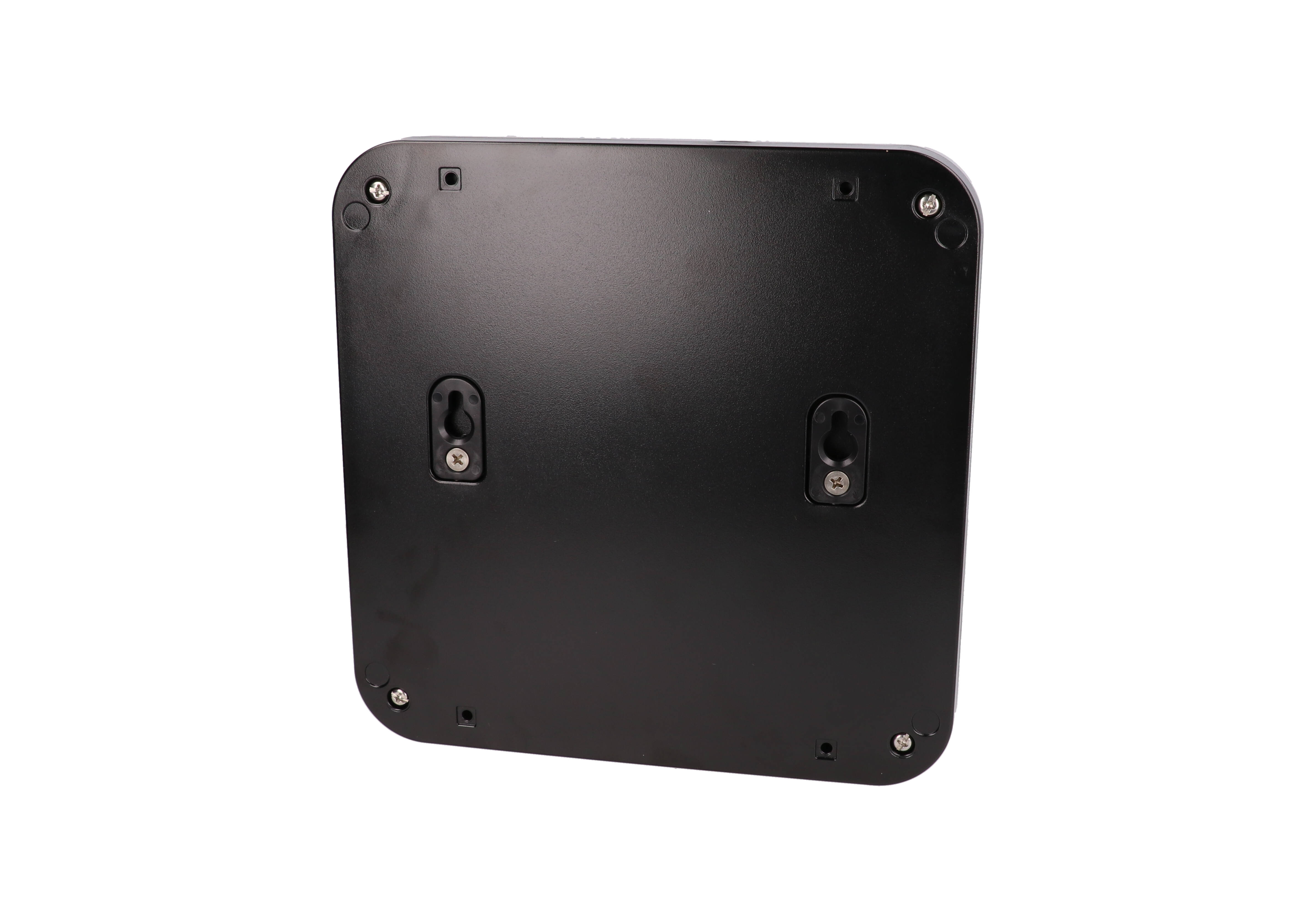 1557H2BK black polycarbonate watertight enclosure, 200 x 200 x 45 mm, low profile with rounded corners