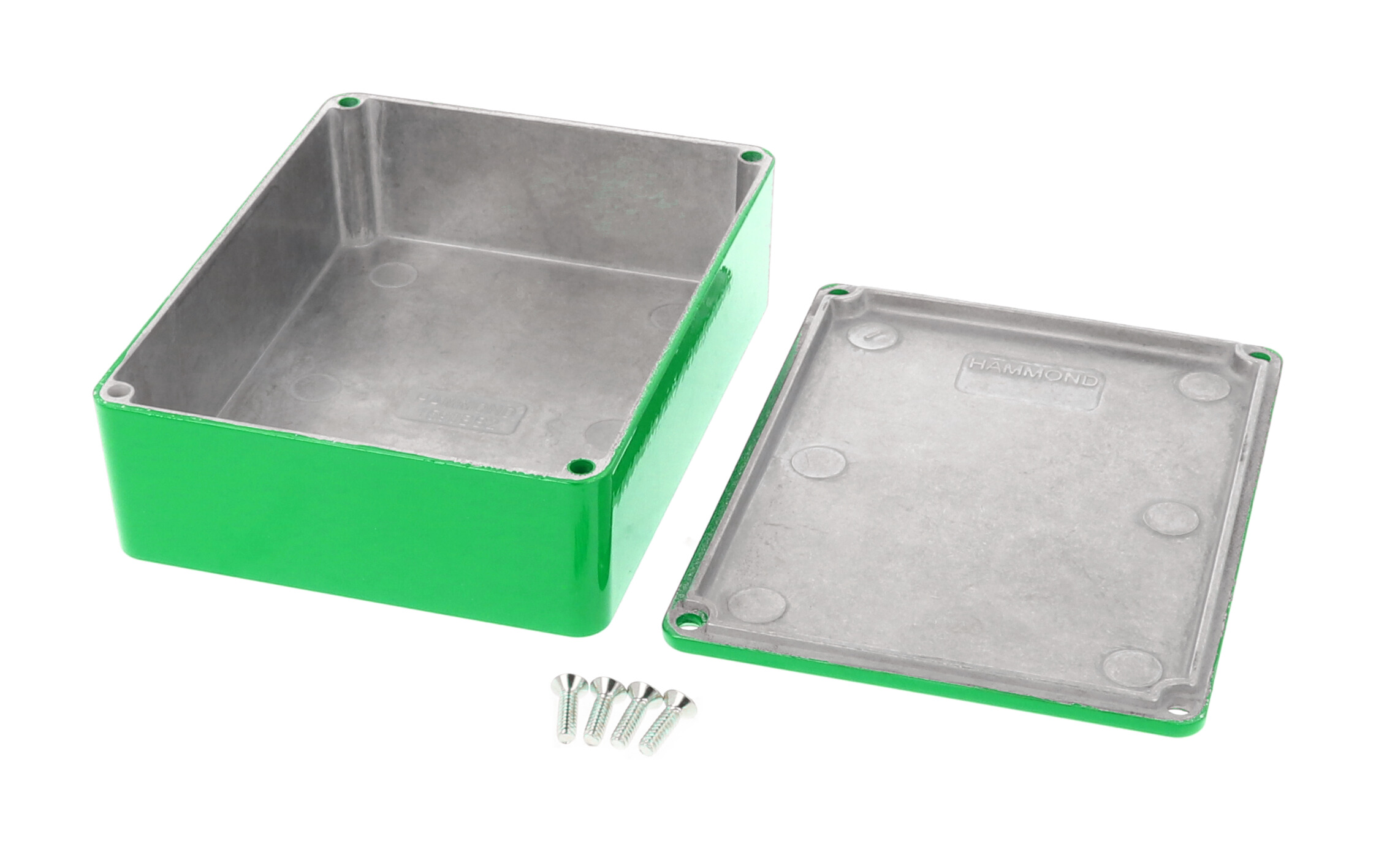 1590BB2GR green powder coated diecast aluminum stomp box enclosure, 120 x 94 x 38 mm, with lid