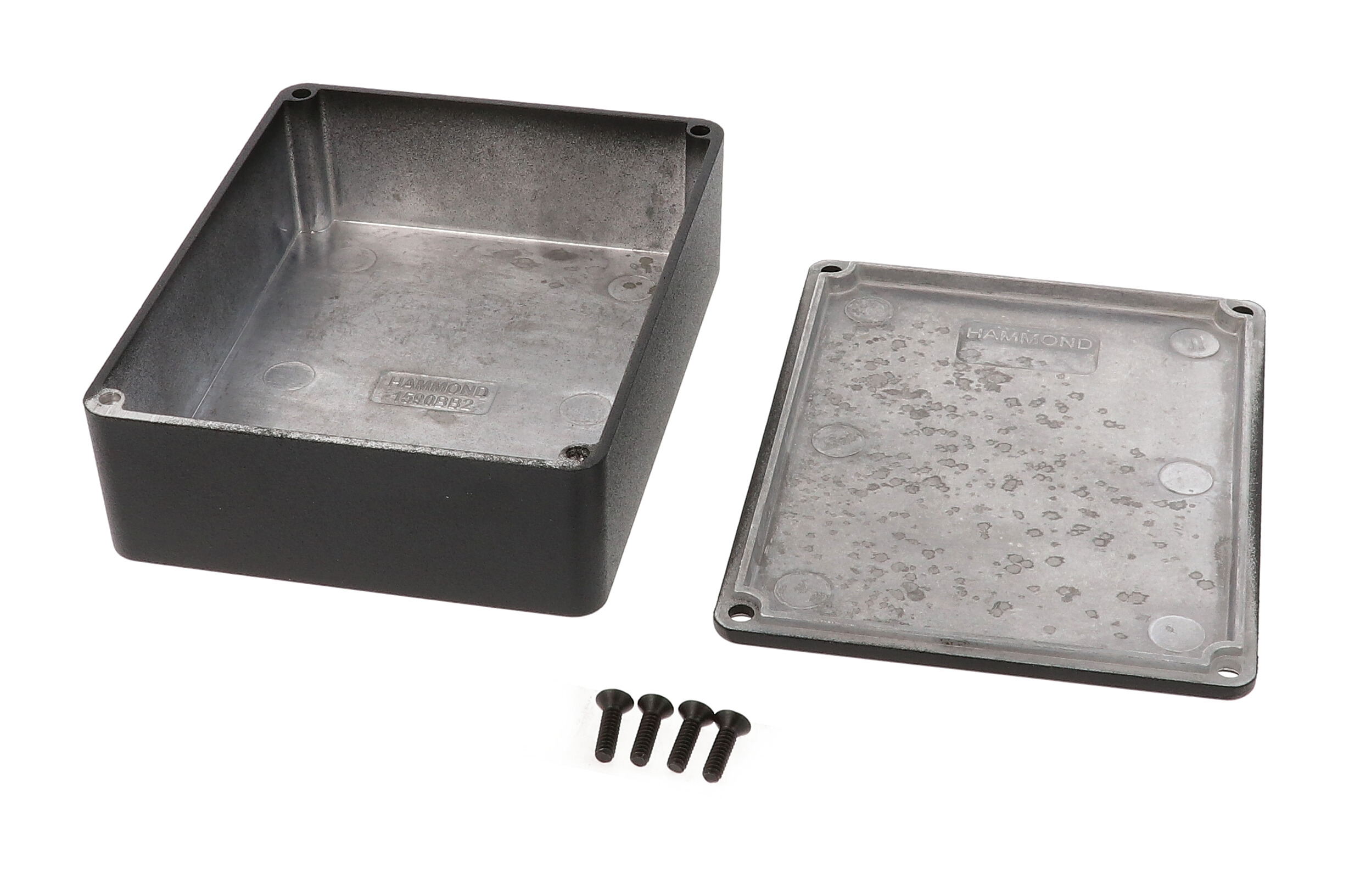 1590BB2BK black textured diecast aluminum enclosure with lid and cover screws