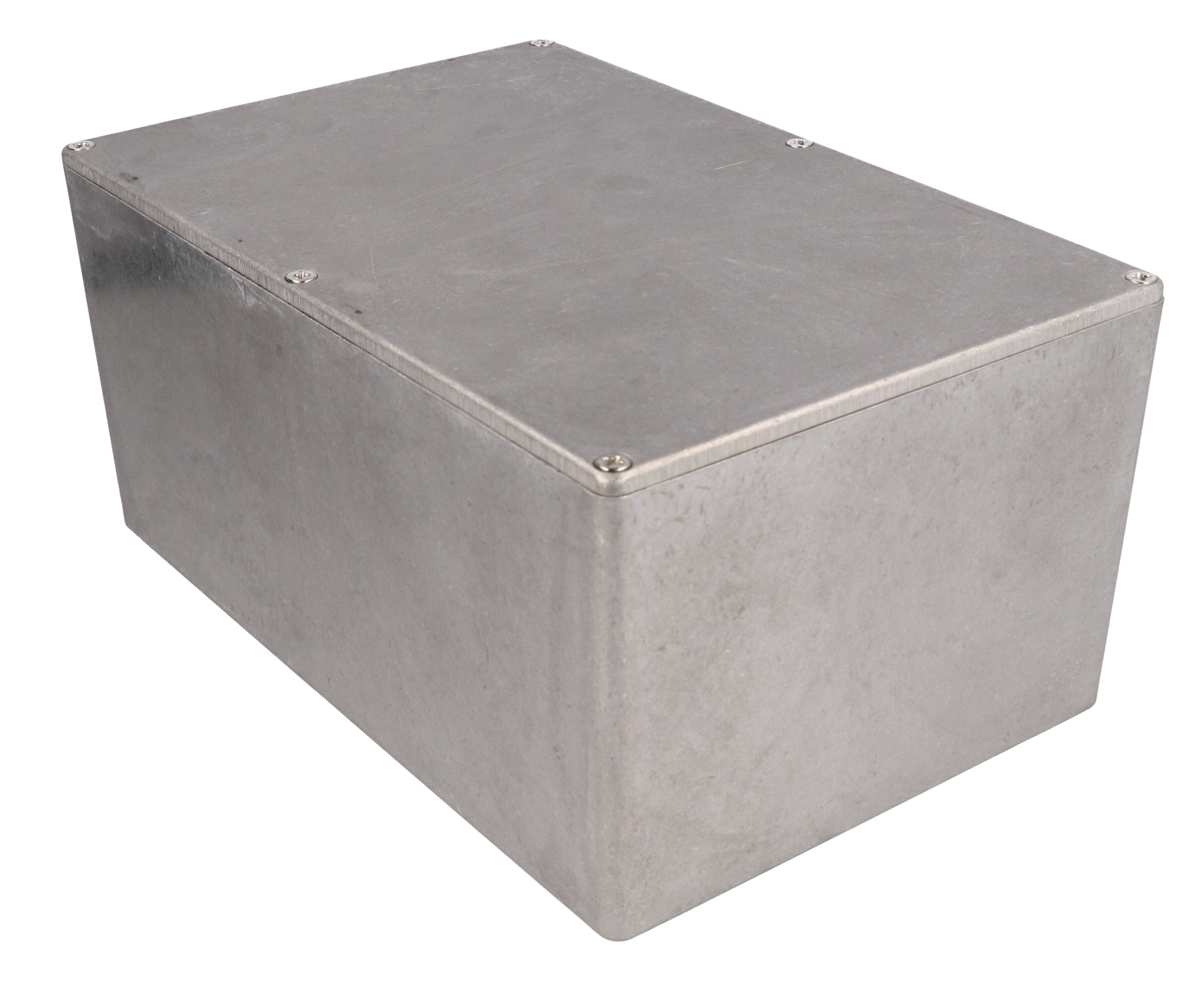 1550H natural finish diecast aluminum enclosure, 222 mm x 146 mm x 101 mm, with screw-down lid