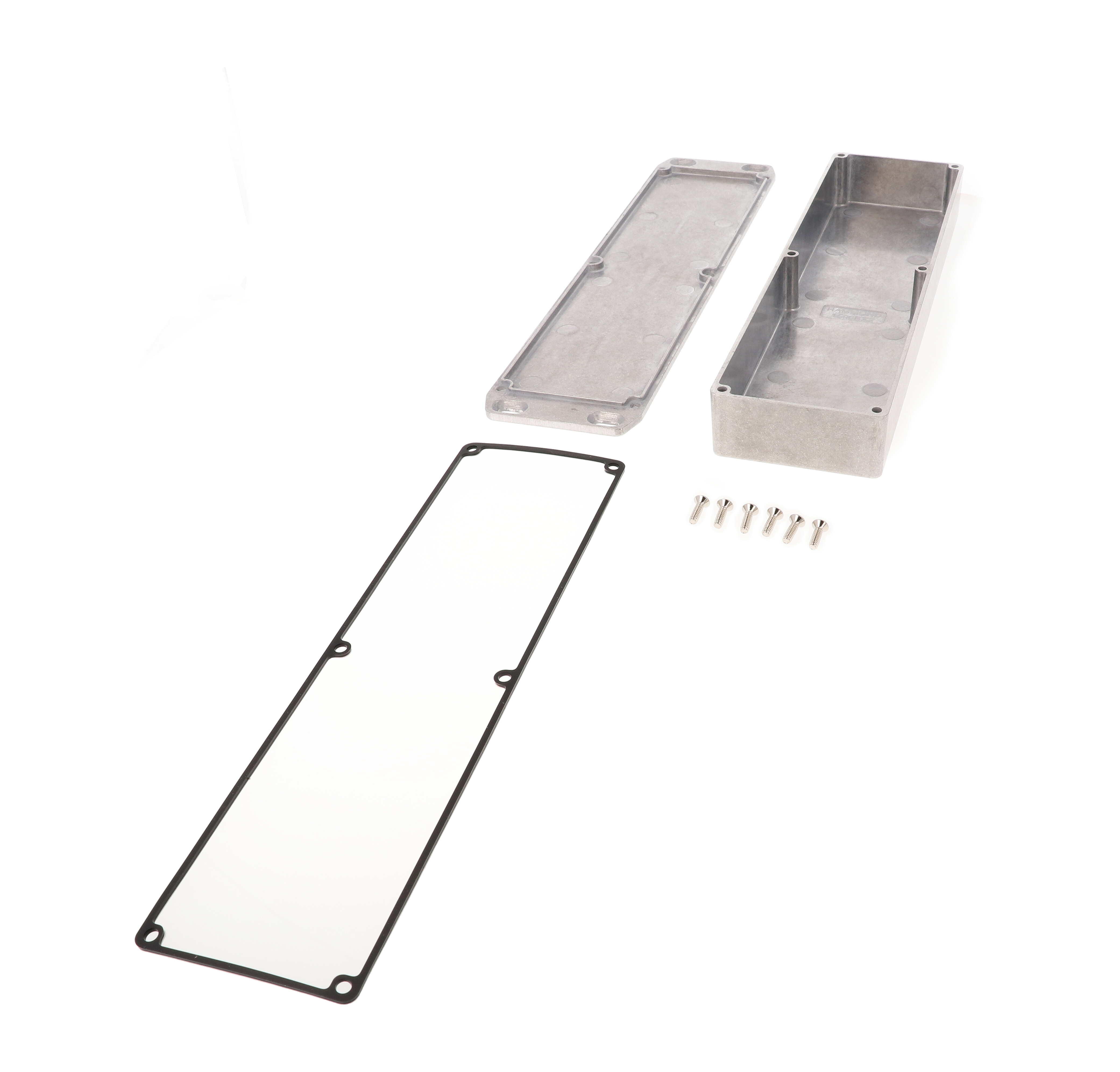 1590WBX2FL natural aluminum low-profile watertight diecast enclosure with wall-mounting flanged lid
