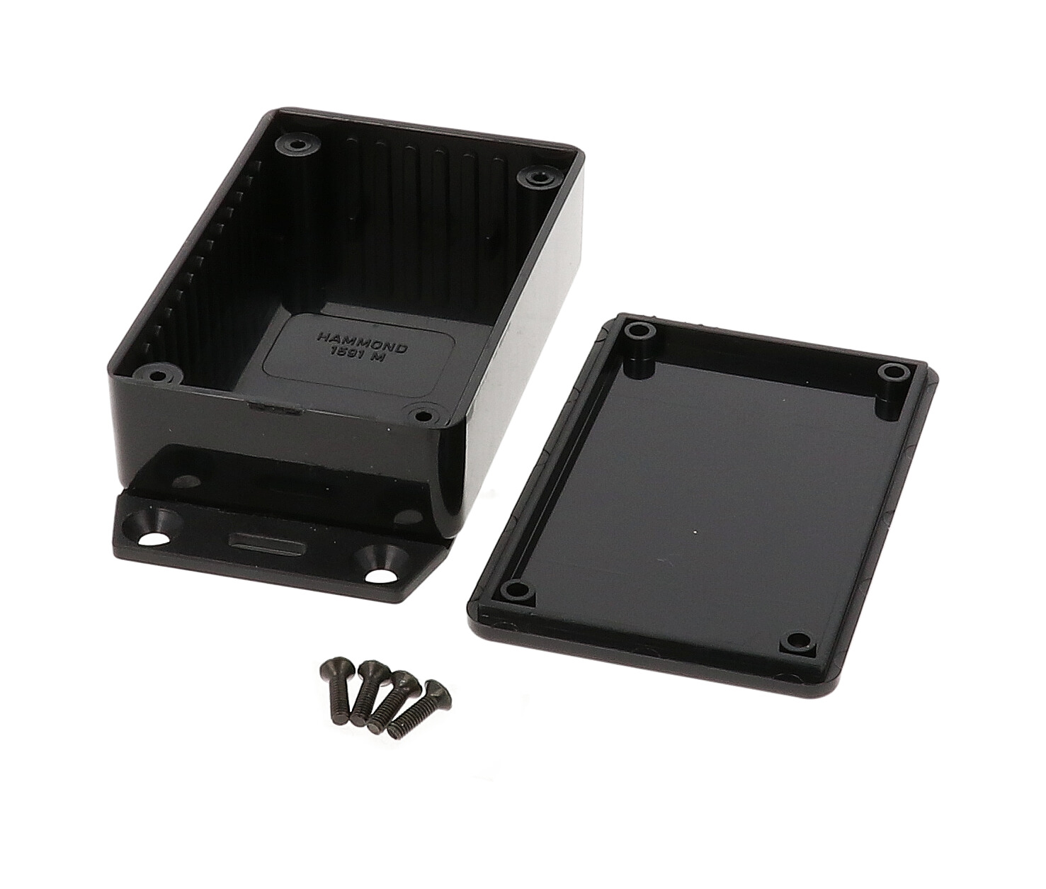 1591MF2SBK black ABS plastic enclosure with bottom mounting flange