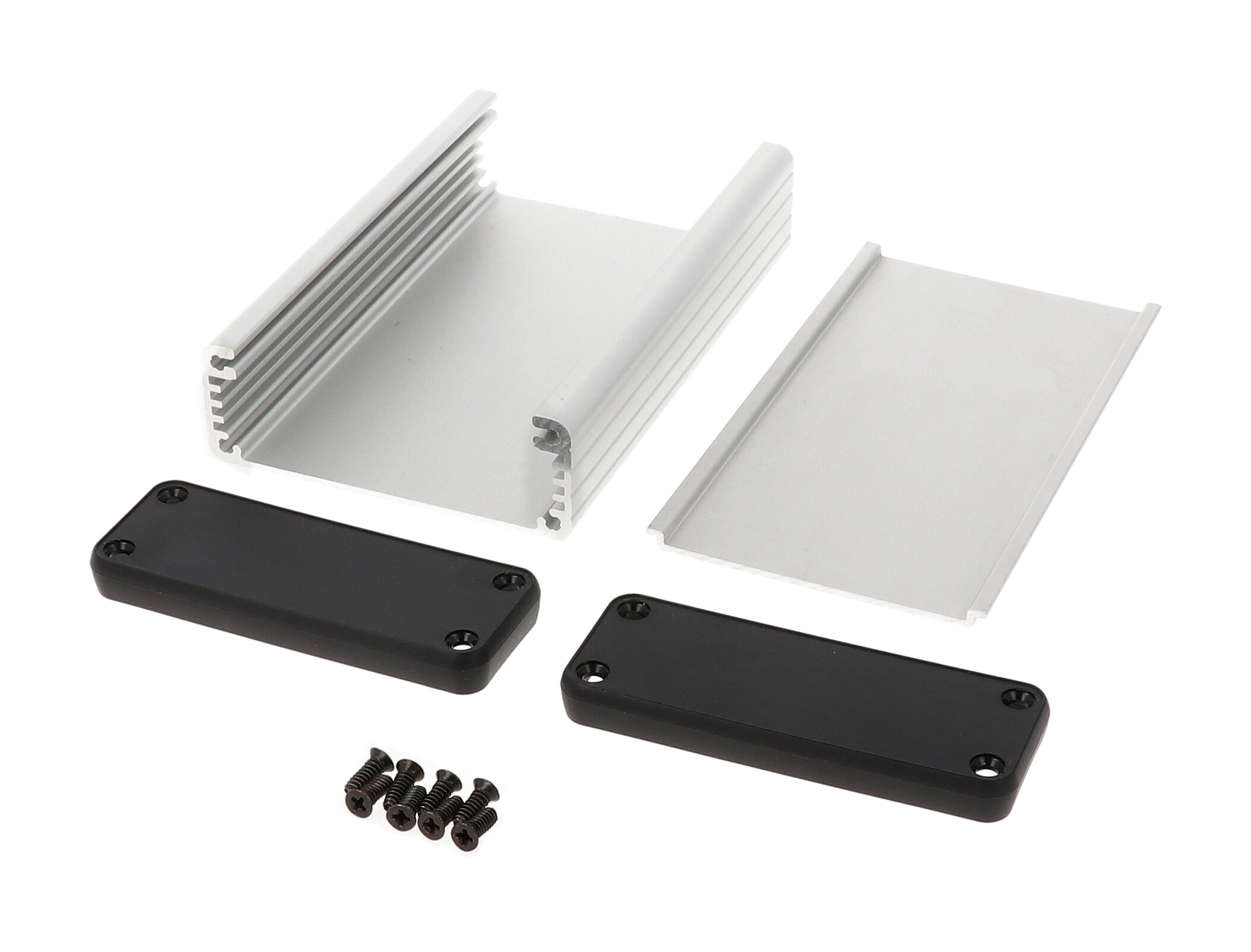 1455J1202 clear anodized extruded aluminum enclosure, 120 x 78 x 27 mm, with black plastic end panels