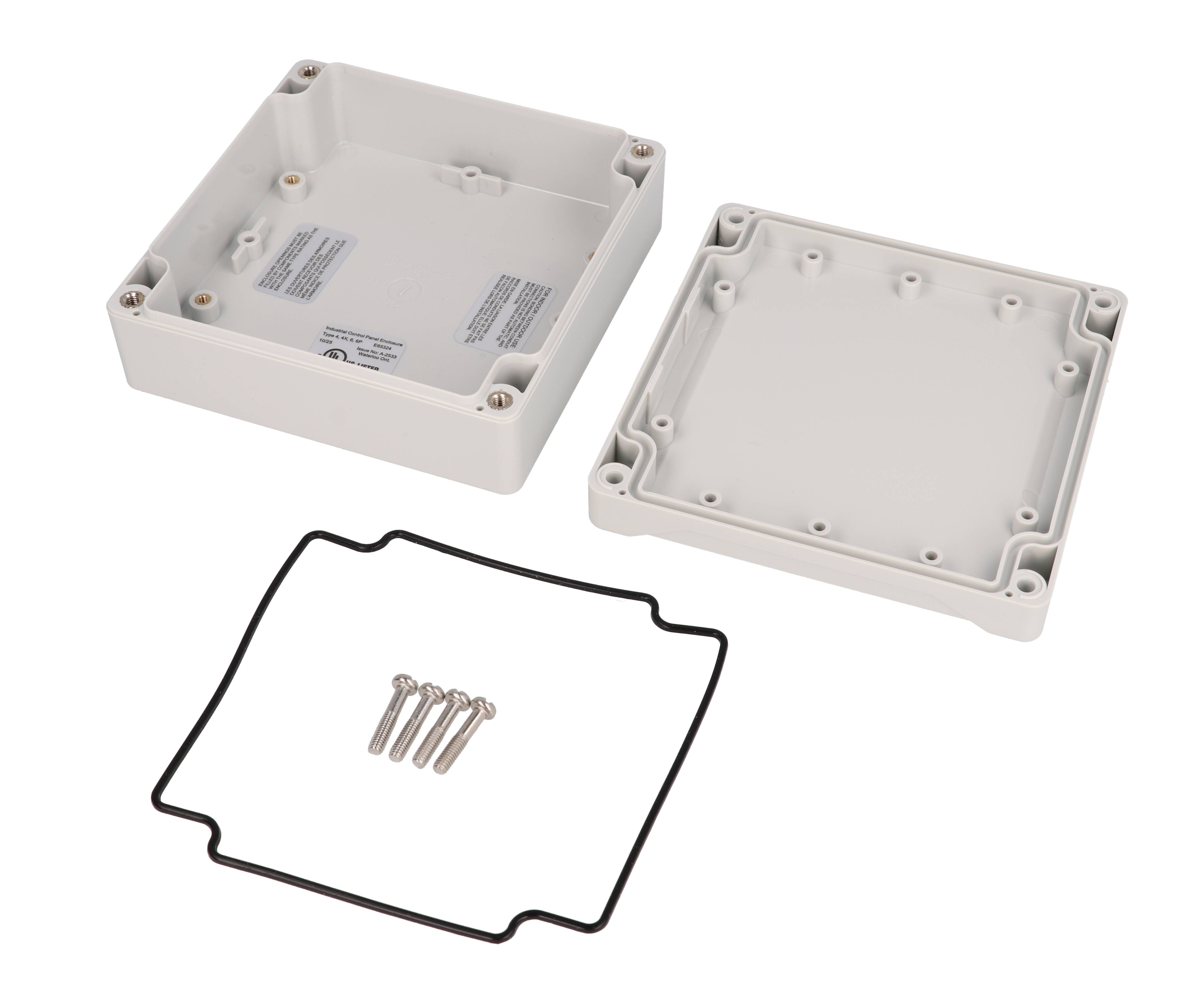 1555NL2GY low-profile light gray polycarbonate enclosure, 120 x 120 x 45 mm, styled lid