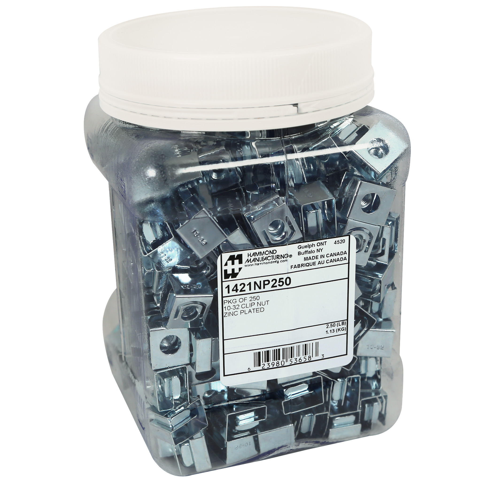 Hammond 1421N250 jar of 250 black oxide 10-32 spring steel rack rail clip nuts