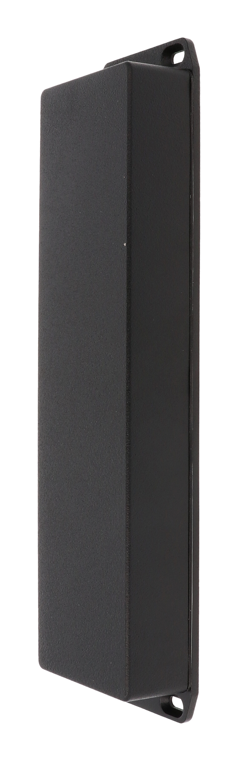1590WBX2FLBK black textured low-profile watertight diecast enclosure with wall-mounting flanged lid
